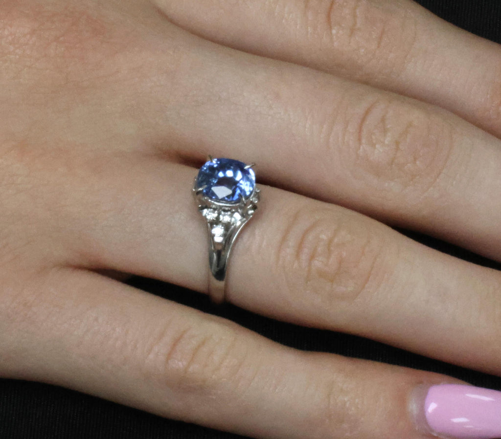 3.00ct GIA Ceylon No Heat Blue Sapphire & 0.08 Diamond Platinum Ring, Size 6.25