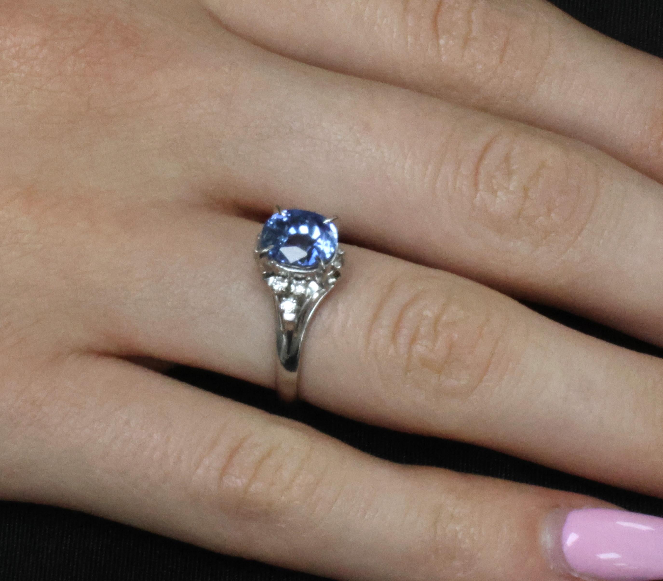 3.00ct GIA Ceylon No Heat Blue Sapphire & 0.08 Diamond Platinum Ring, Size 6.25