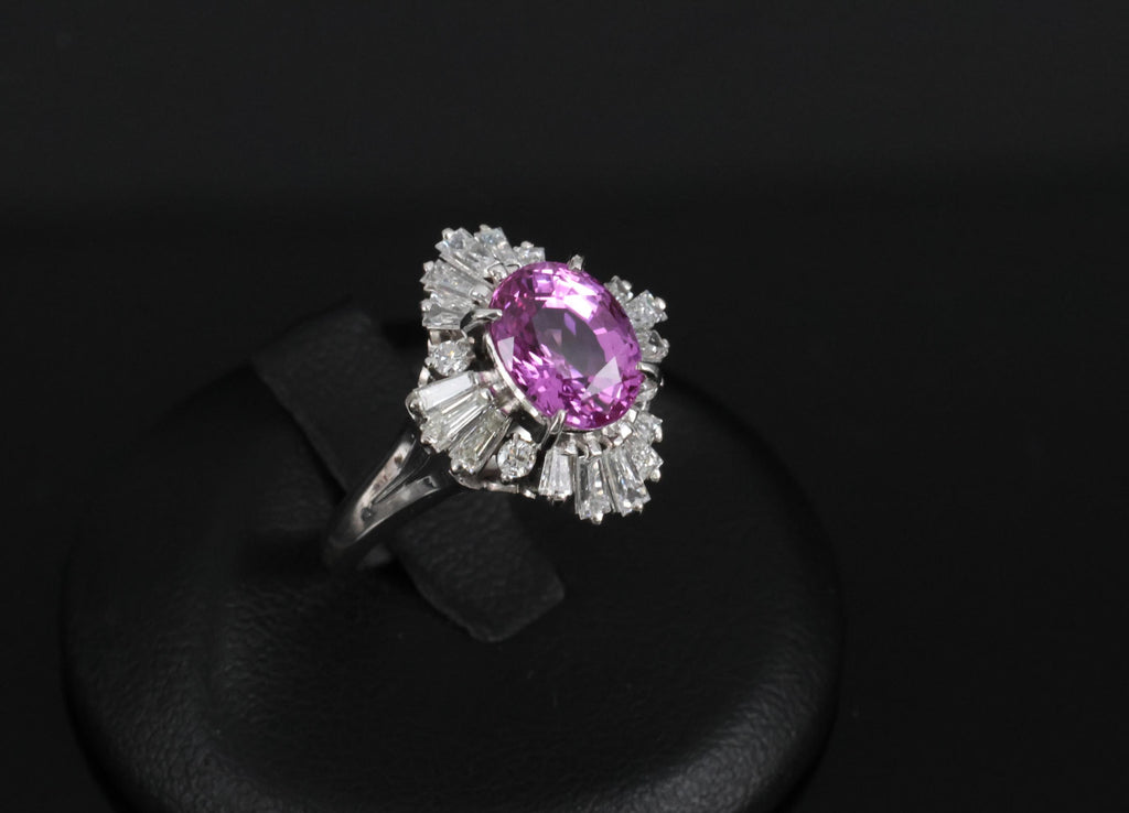Fine 2.95ct GIA Vivid Pink Sapphire & 0.89ct Diamond Platinum Ring Size 5.75