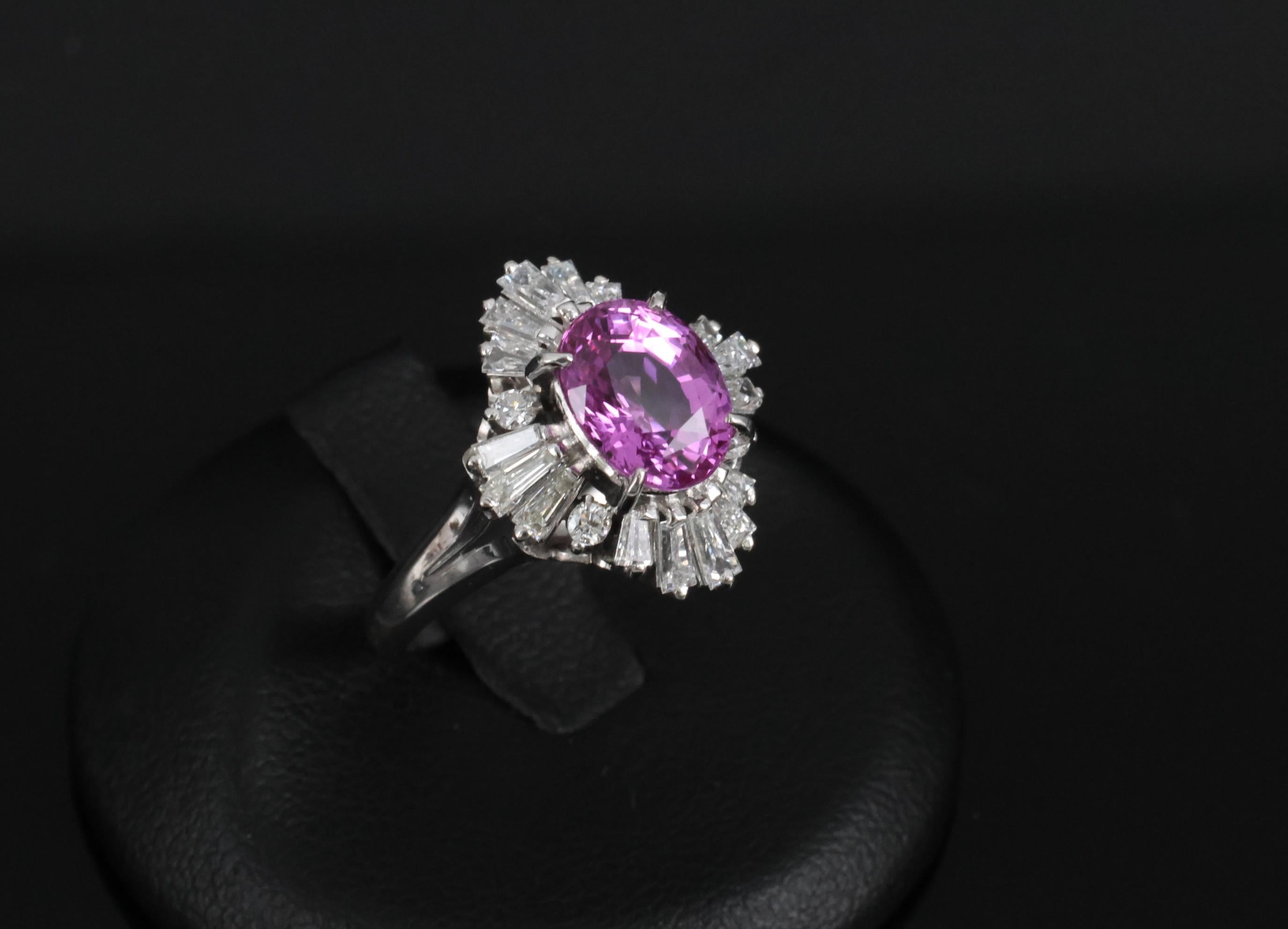 Fine 2.95ct GIA Vivid Pink Sapphire & 0.89ct Diamond Platinum Ring Size 5.75
