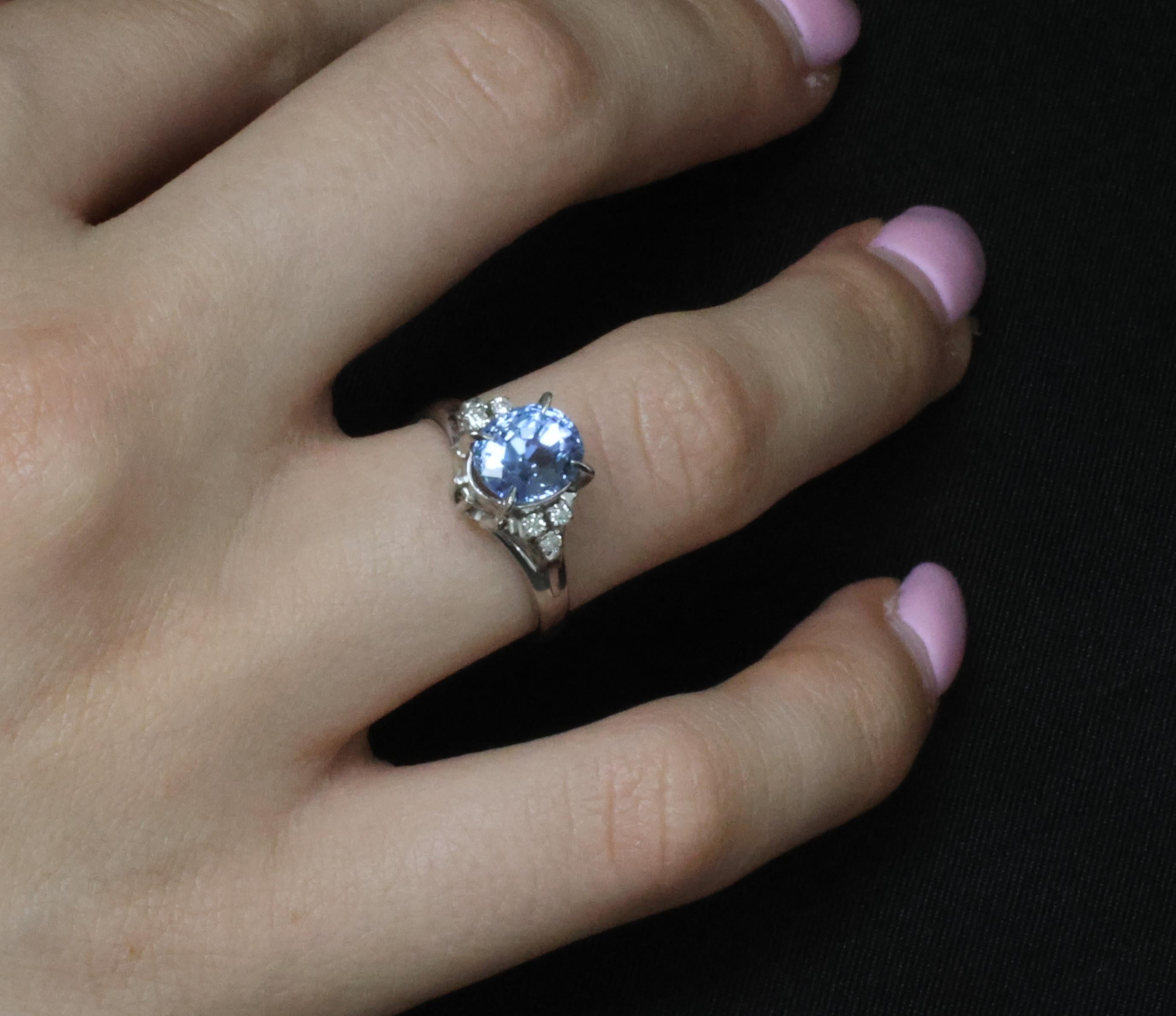 3.00ct GIA Ceylon No Heat Blue Sapphire & 0.08 Diamond Platinum Ring, Size 6.25