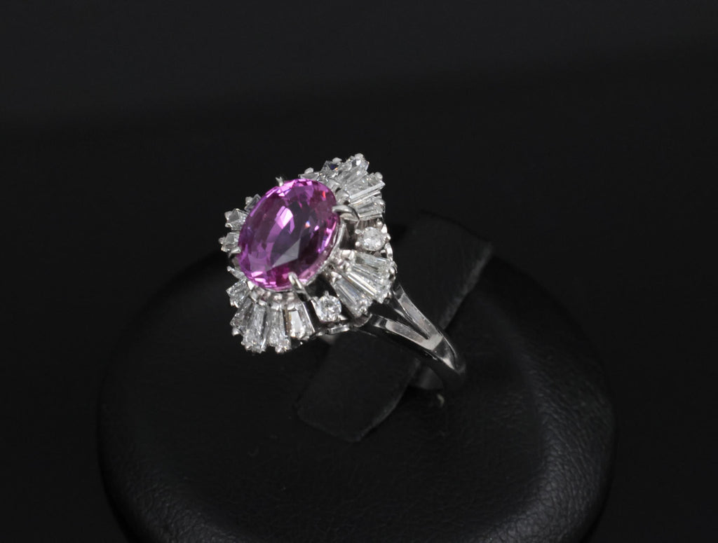 Fine 2.95ct GIA Vivid Pink Sapphire & 0.89ct Diamond Platinum Ring Size 5.75