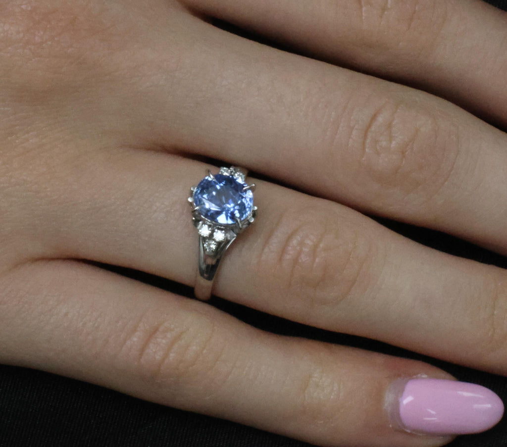 3.00ct GIA Ceylon No Heat Blue Sapphire & 0.08 Diamond Platinum Ring, Size 6.25