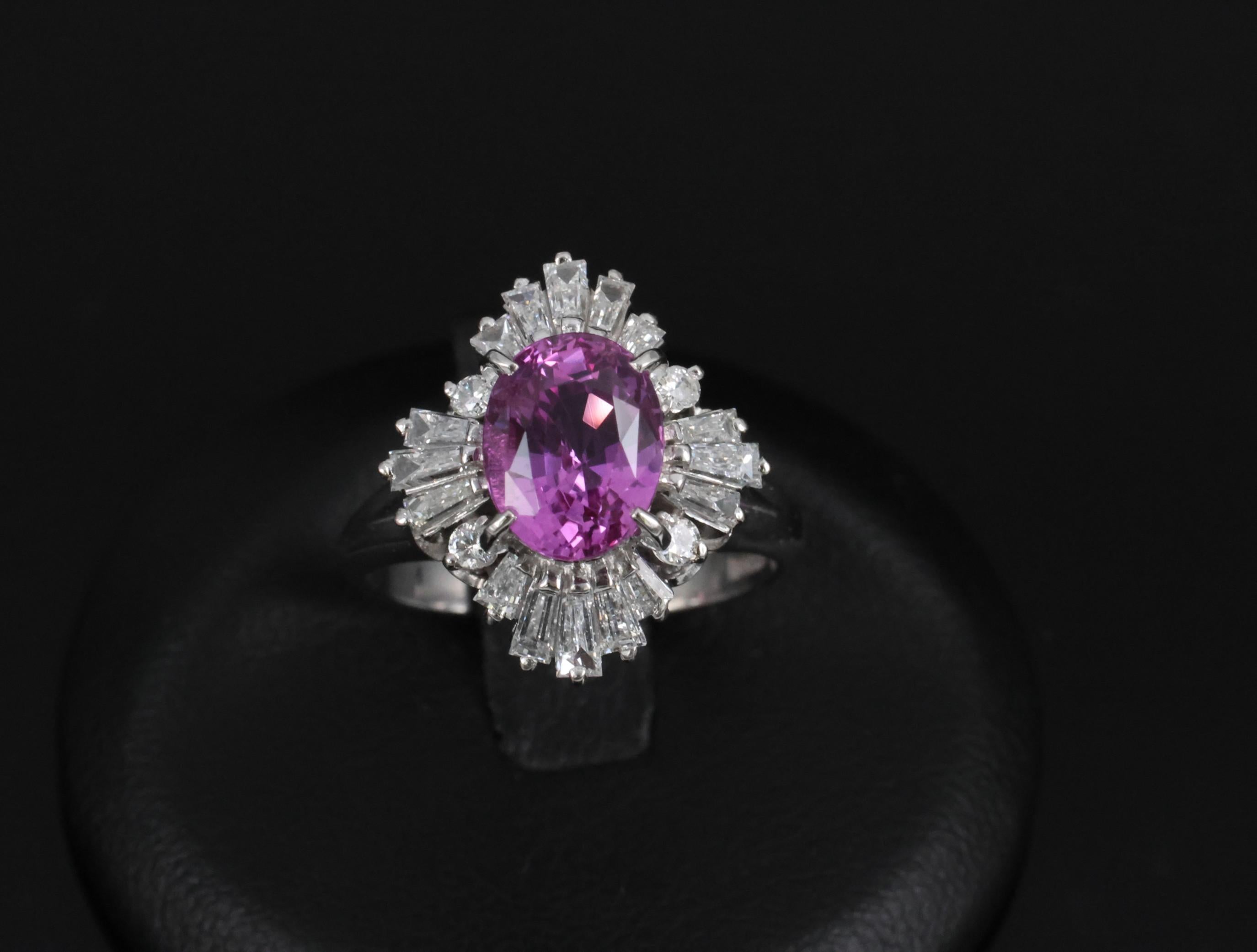 Fine 2.95ct GIA Vivid Pink Sapphire & 0.89ct Diamond Platinum Ring Size 5.75