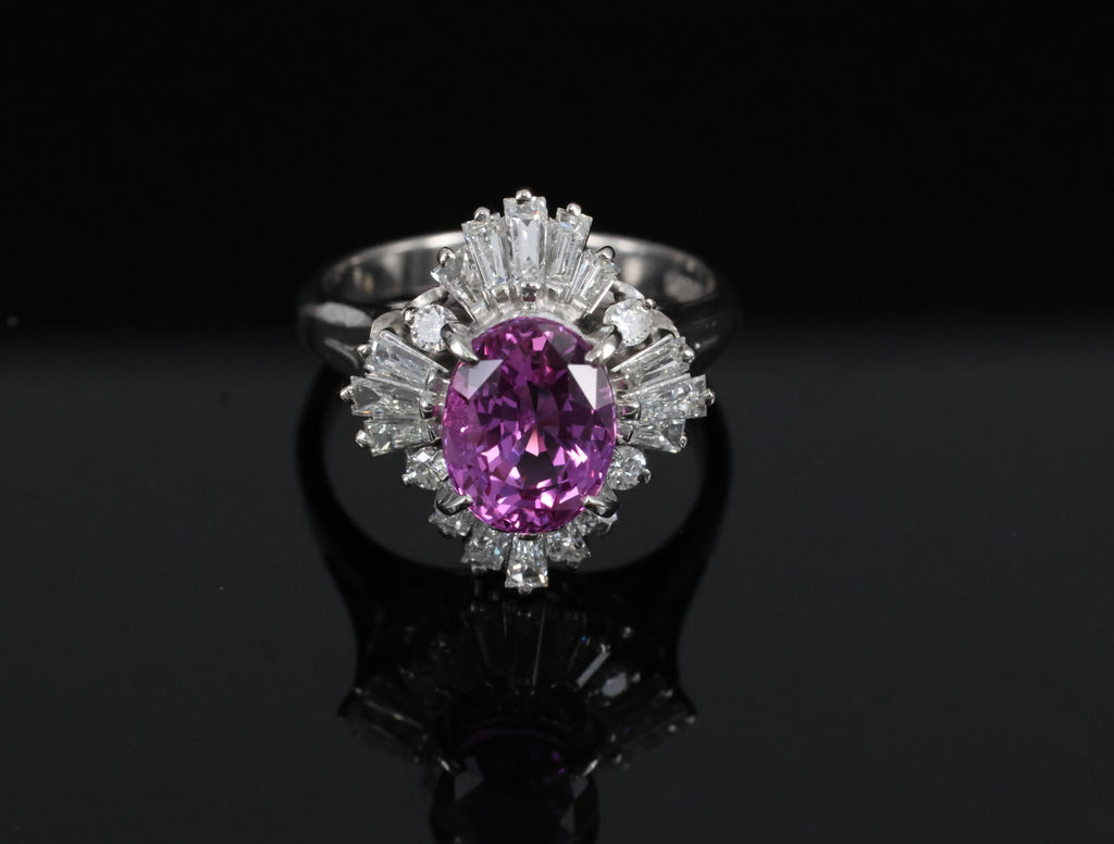 Fine 2.95ct GIA Vivid Pink Sapphire & 0.89ct Diamond Platinum Ring Size 5.75