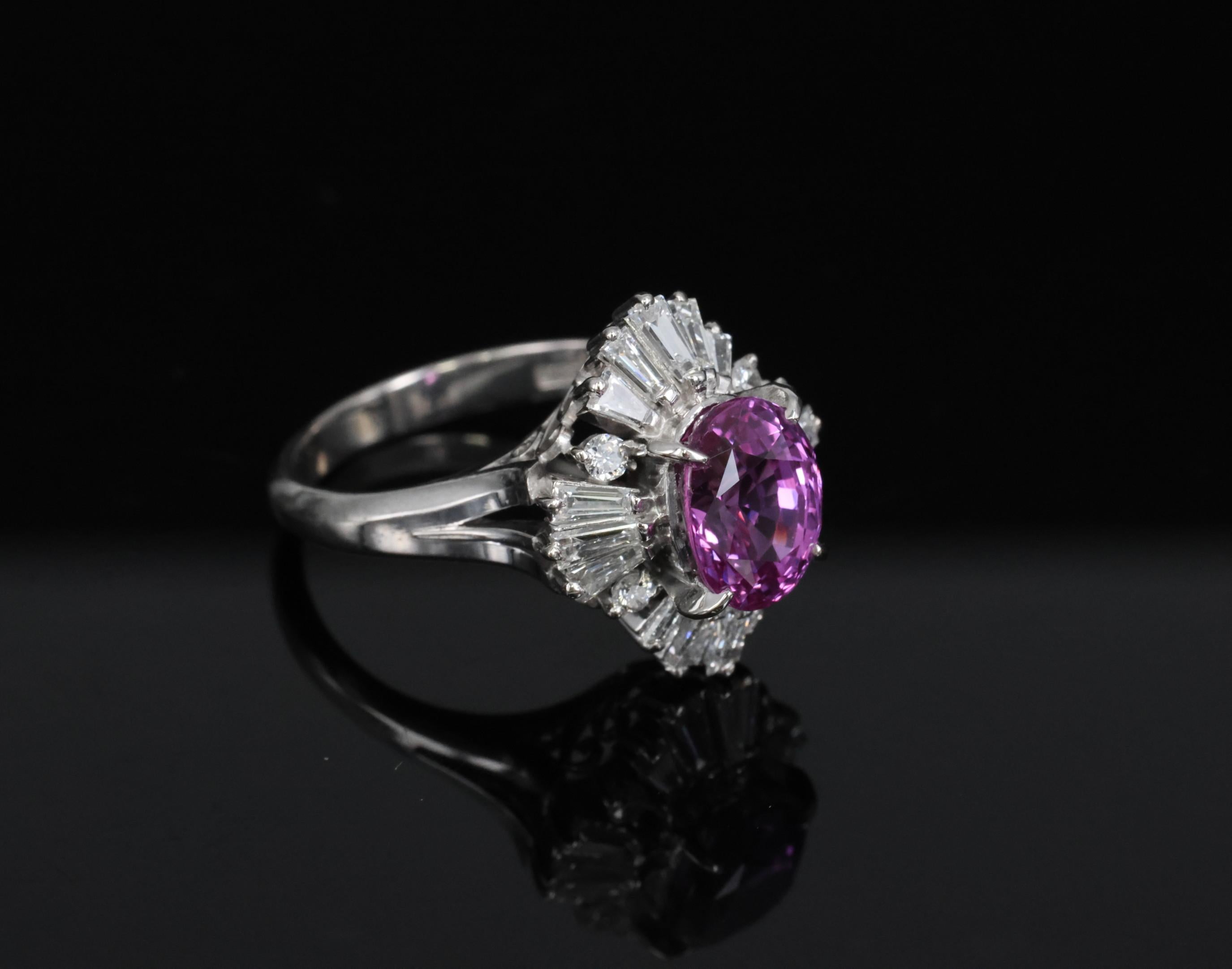 Fine 2.95ct GIA Vivid Pink Sapphire & 0.89ct Diamond Platinum Ring Size 5.75