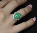 9.29ct Natural Apple Green Jadeite Jade & 0.69ct Diamond Platinum Ring Size 5.75