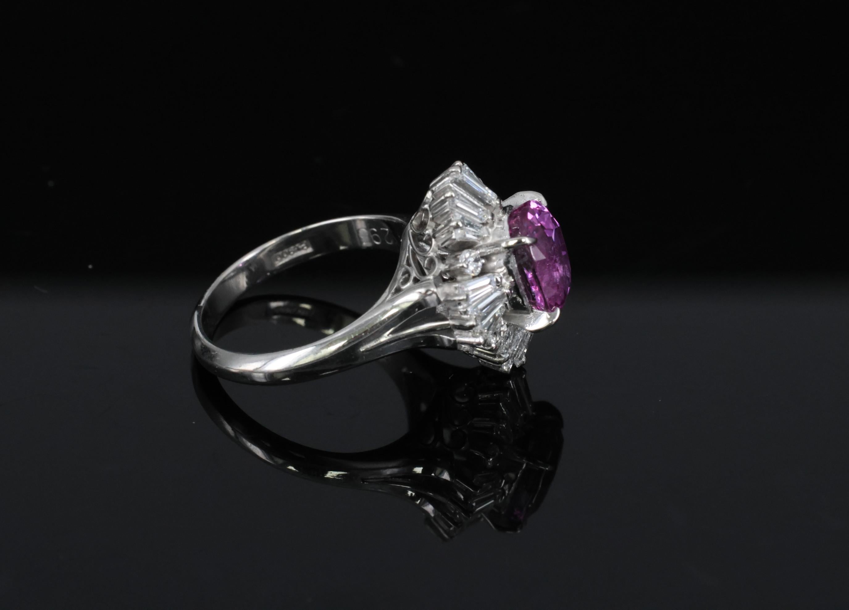 Fine 2.95ct GIA Vivid Pink Sapphire & 0.89ct Diamond Platinum Ring Size 5.75