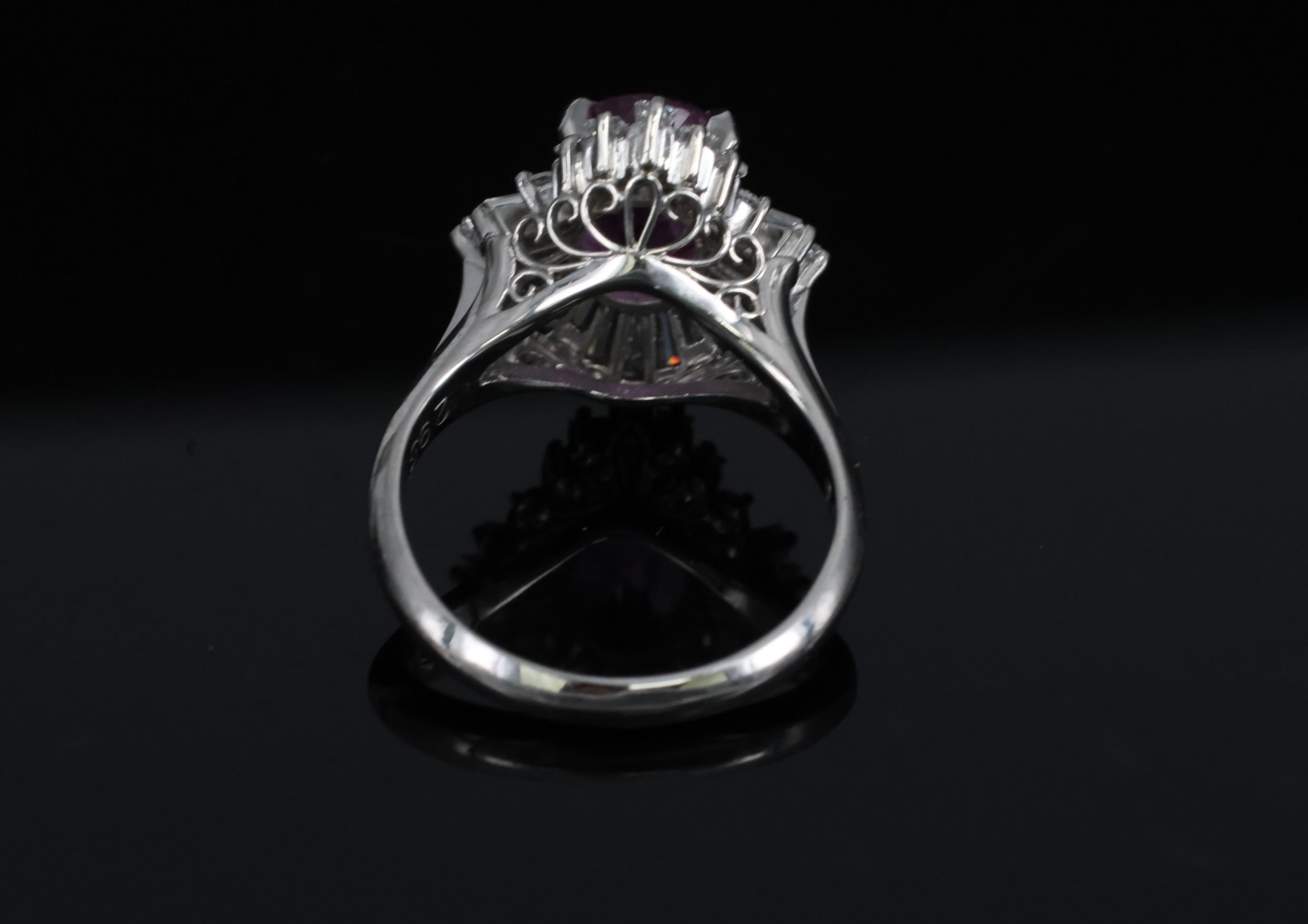 Fine 2.95ct GIA Vivid Pink Sapphire & 0.89ct Diamond Platinum Ring Size 5.75