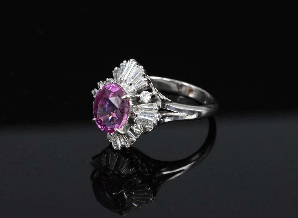 Fine 2.95ct GIA Vivid Pink Sapphire & 0.89ct Diamond Platinum Ring Size 5.75