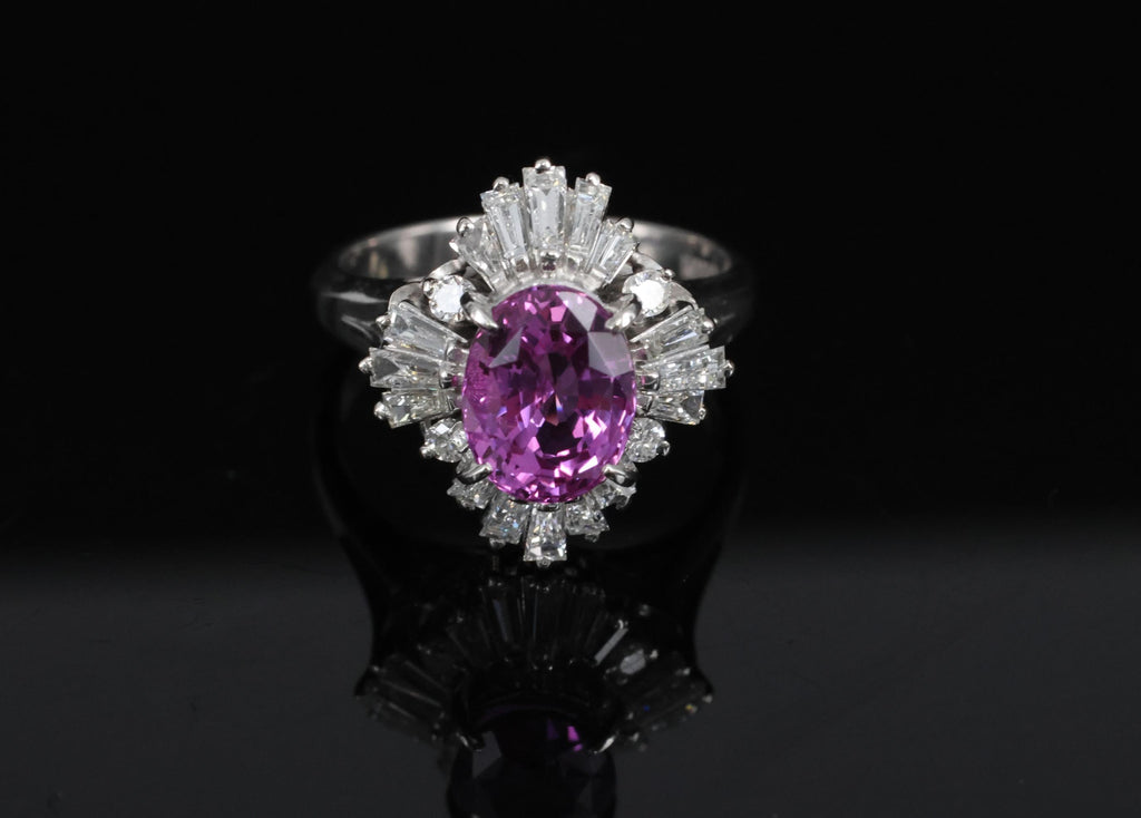 Fine 2.95ct GIA Vivid Pink Sapphire & 0.89ct Diamond Platinum Ring Size 5.75