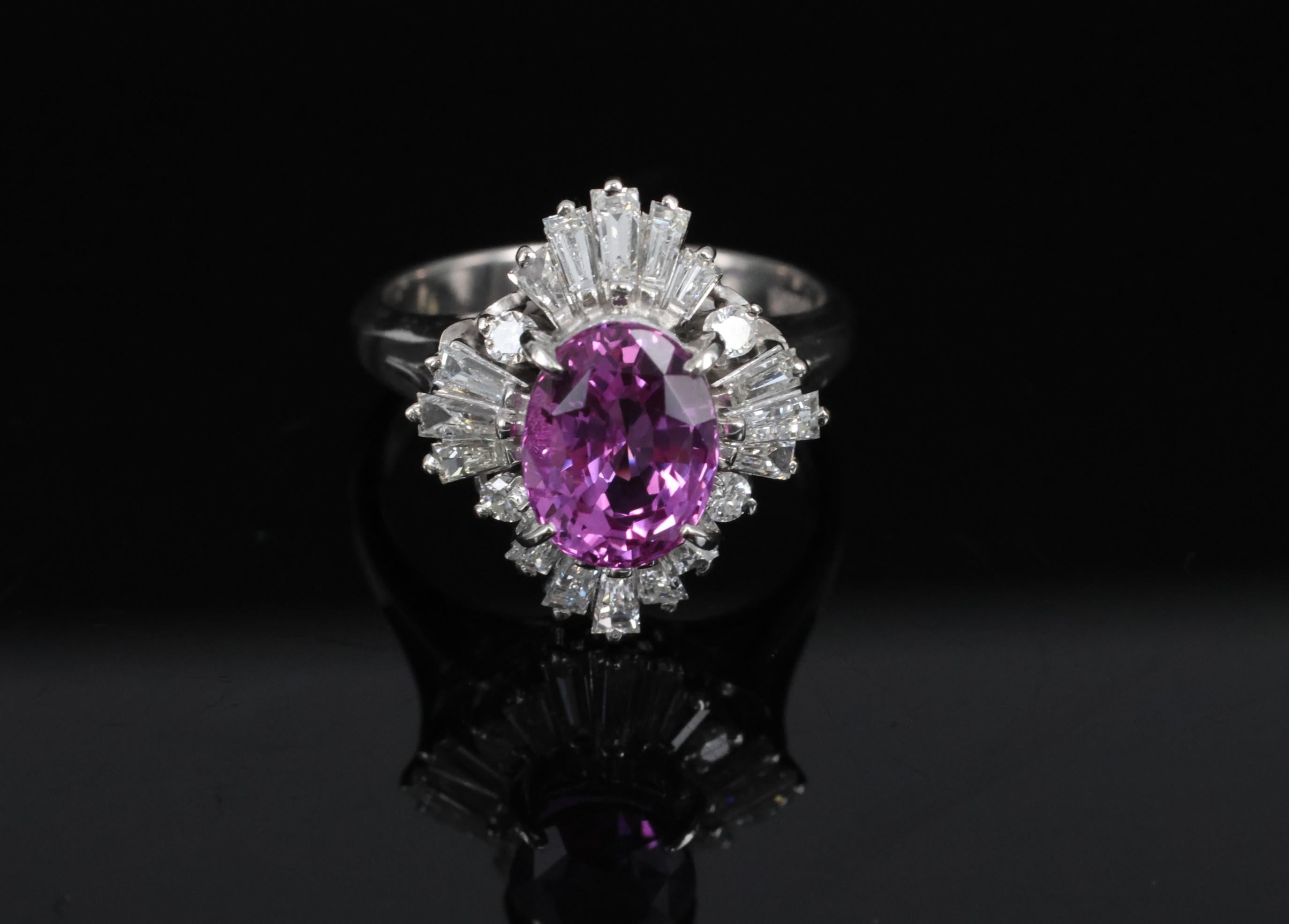 Fine 2.95ct GIA Vivid Pink Sapphire & 0.89ct Diamond Platinum Ring Size 5.75