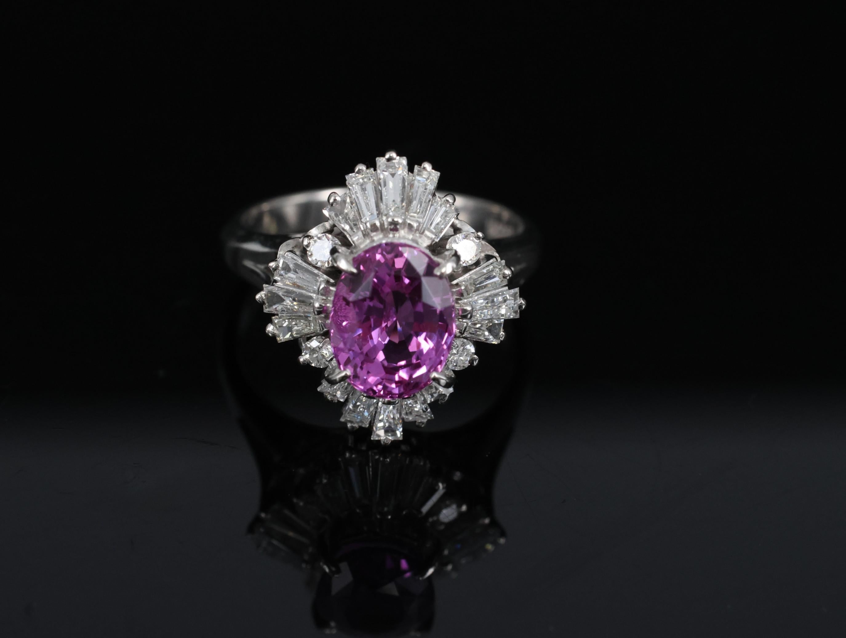 Fine 2.95ct GIA Vivid Pink Sapphire & 0.89ct Diamond Platinum Ring Size 5.75