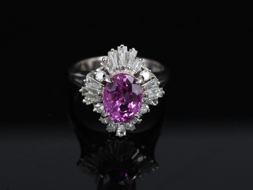 Fine 2.95ct GIA Vivid Pink Sapphire & 0.89ct Diamond Platinum Ring Size 5.75