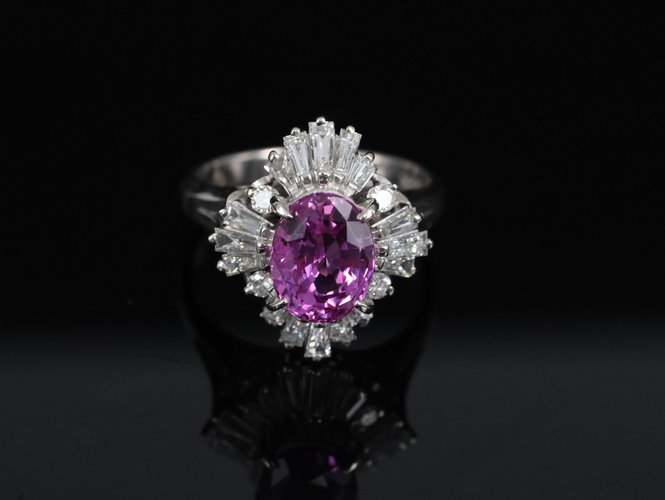 Fine 2.95ct GIA Vivid Pink Sapphire & 0.89ct Diamond Platinum Ring Size 5.75