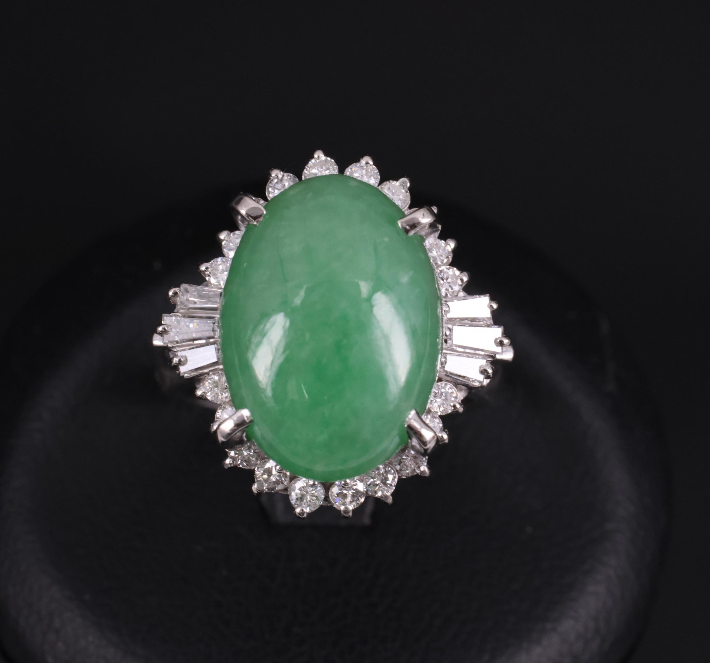 9.29ct Natural Apple Green Jadeite Jade & 0.69ct Diamond Platinum Ring Size 5.75