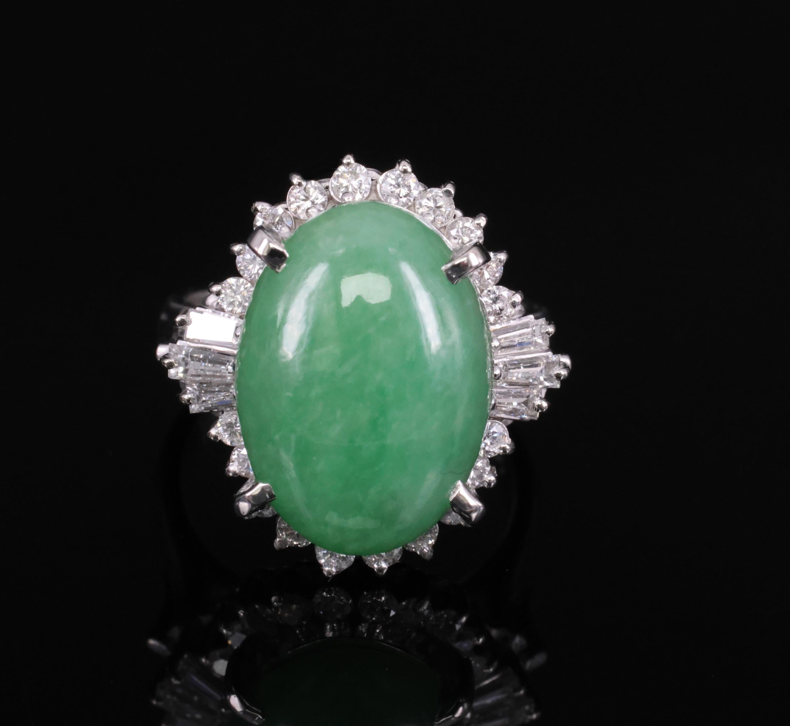 9.29ct Natural Apple Green Jadeite Jade & 0.69ct Diamond Platinum Ring Size 5.75