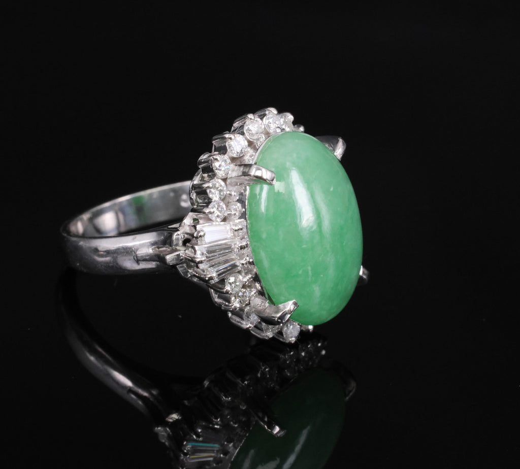 9.29ct Natural Apple Green Jadeite Jade & 0.69ct Diamond Platinum Ring Size 5.75