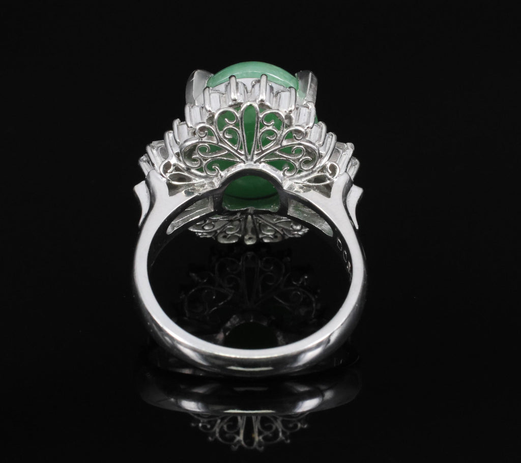 9.29ct Natural Apple Green Jadeite Jade & 0.69ct Diamond Platinum Ring Size 5.75