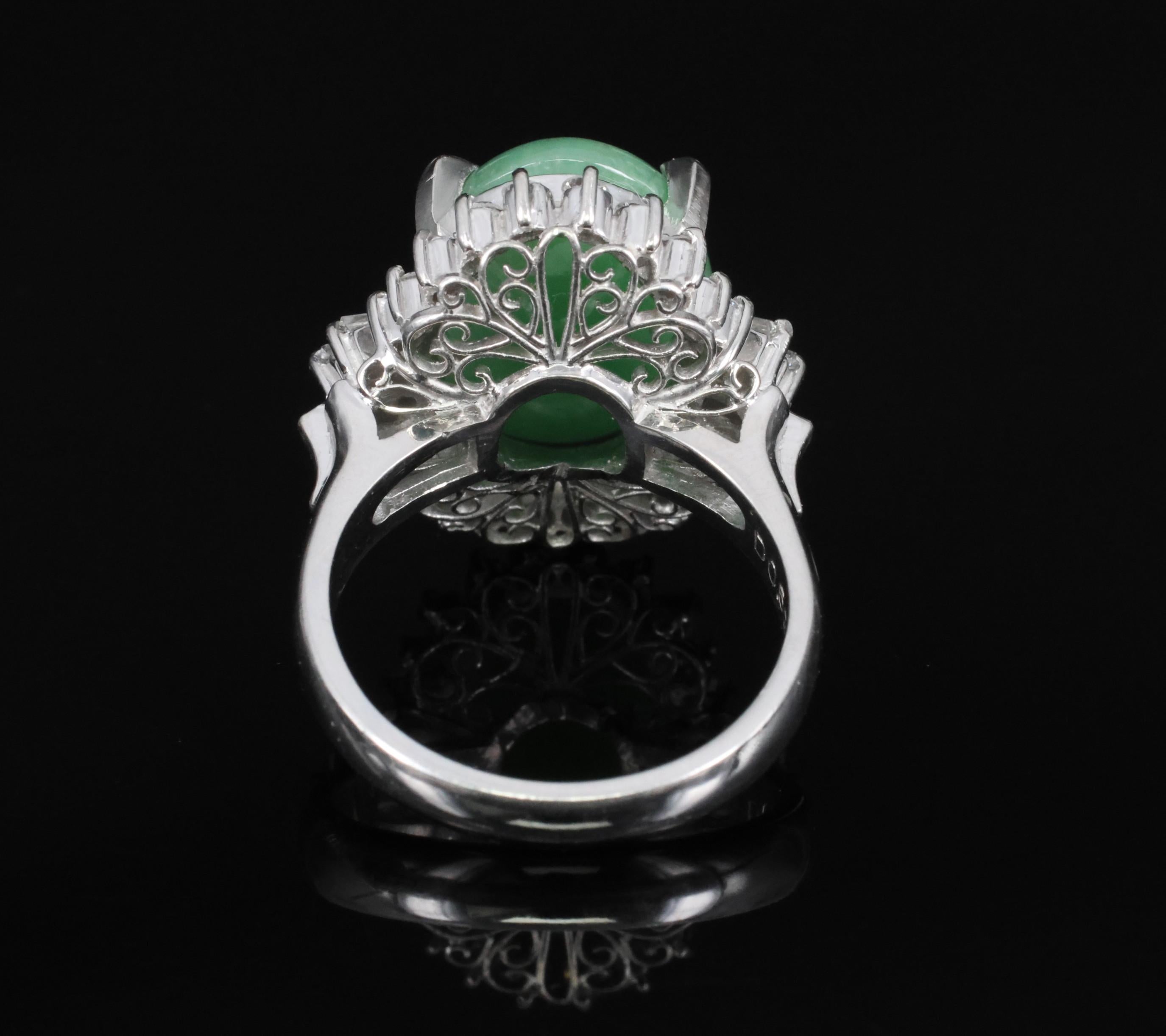 9.29ct Natural Apple Green Jadeite Jade & 0.69ct Diamond Platinum Ring Size 5.75