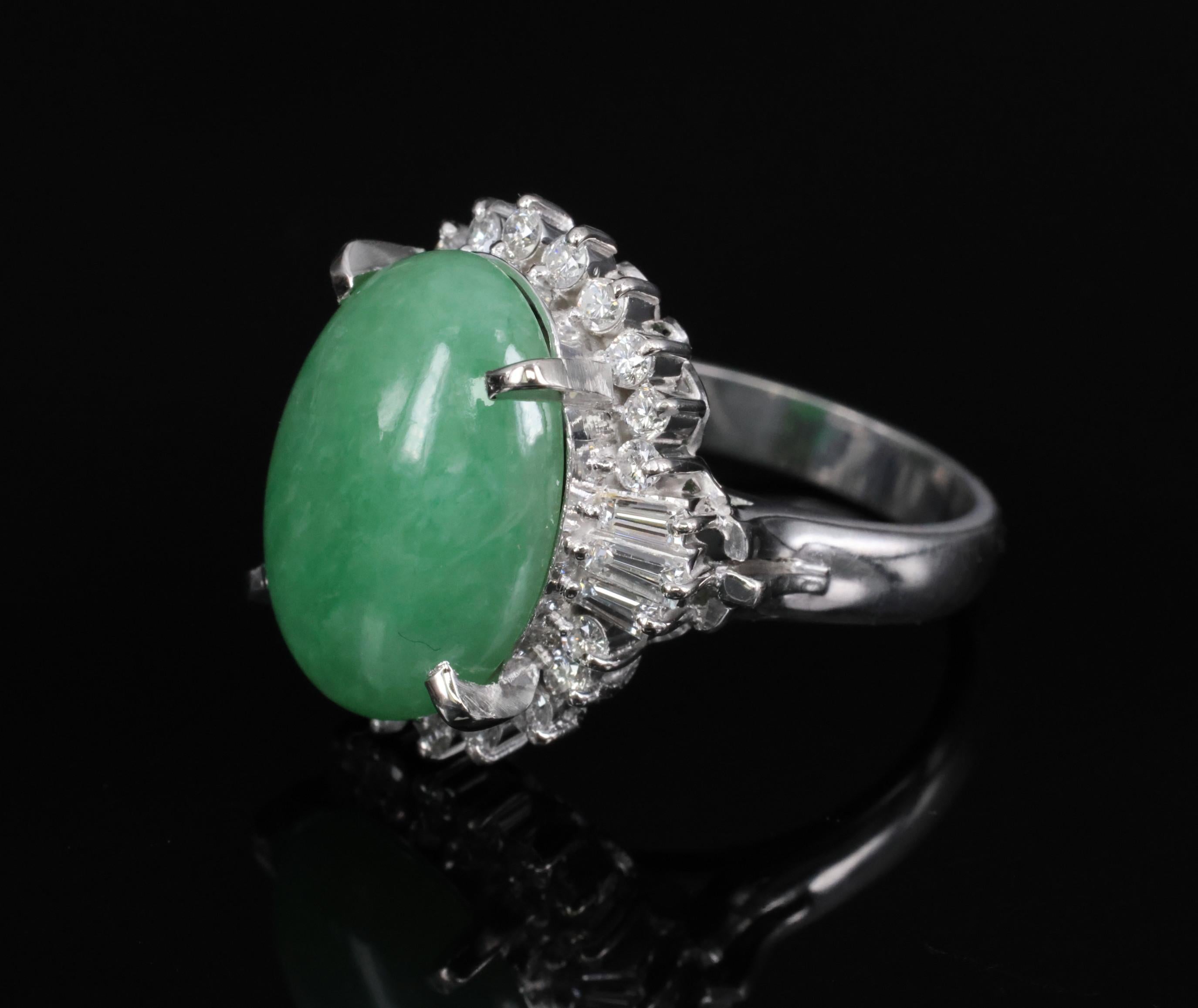 9.29ct Natural Apple Green Jadeite Jade & 0.69ct Diamond Platinum Ring Size 5.75