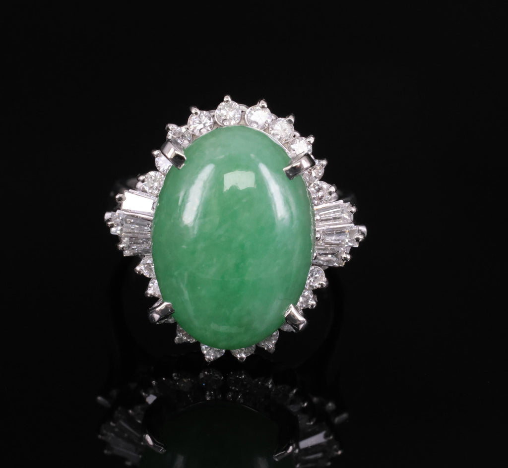9.29ct Natural Apple Green Jadeite Jade & 0.69ct Diamond Platinum Ring Size 5.75