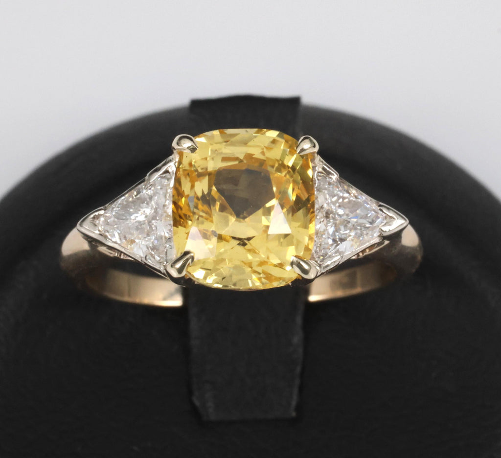 4.52ct GIA Ceylon No Heat Yellow Sapphire & 0.50ct Diamond 18K Gold Ring, Size 8