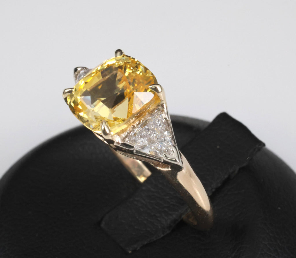 4.52ct GIA Ceylon No Heat Yellow Sapphire & 0.50ct Diamond 18K Gold Ring, Size 8