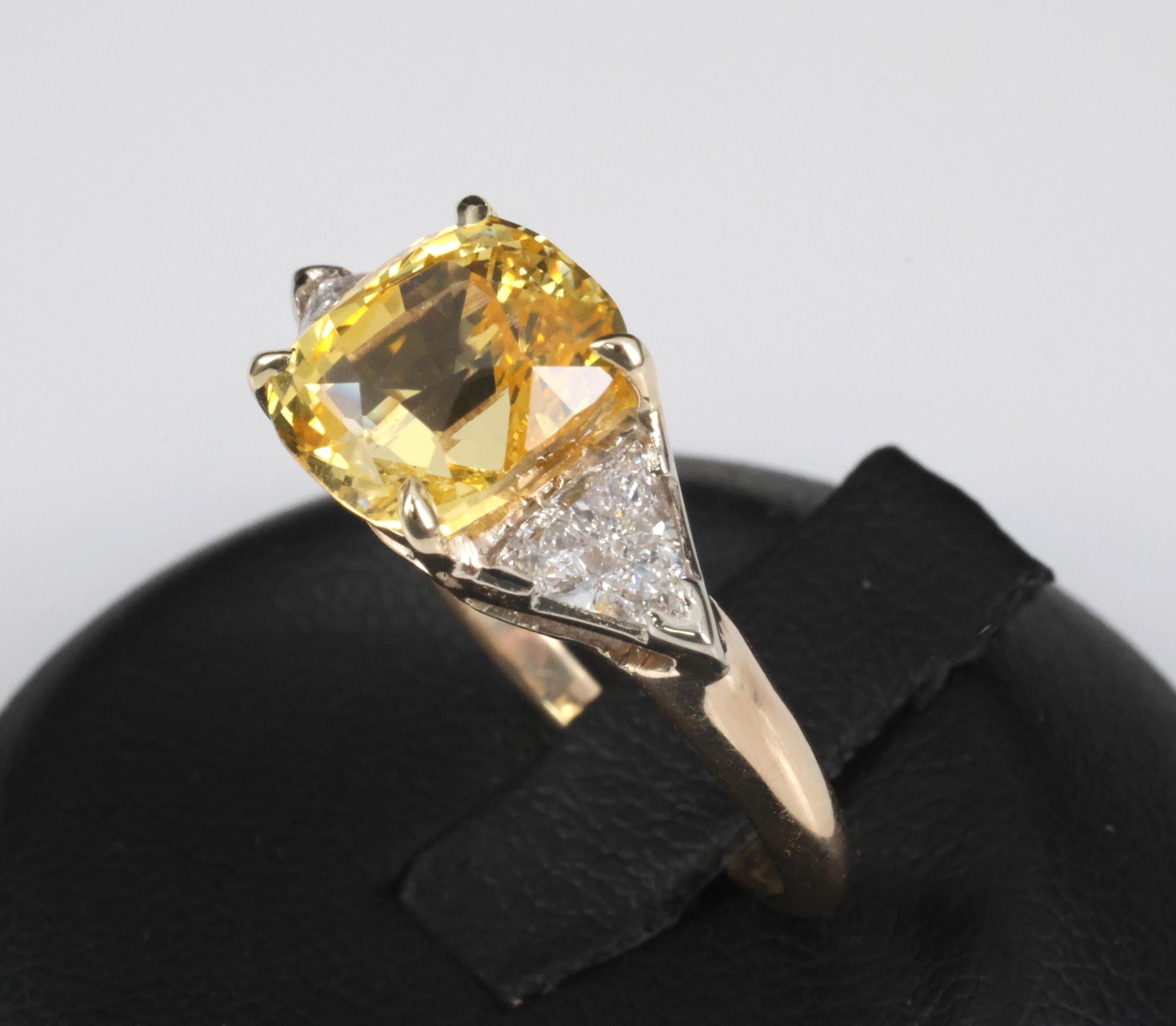 4.52ct GIA Ceylon No Heat Yellow Sapphire & 0.50ct Diamond 18K Gold Ring, Size 8
