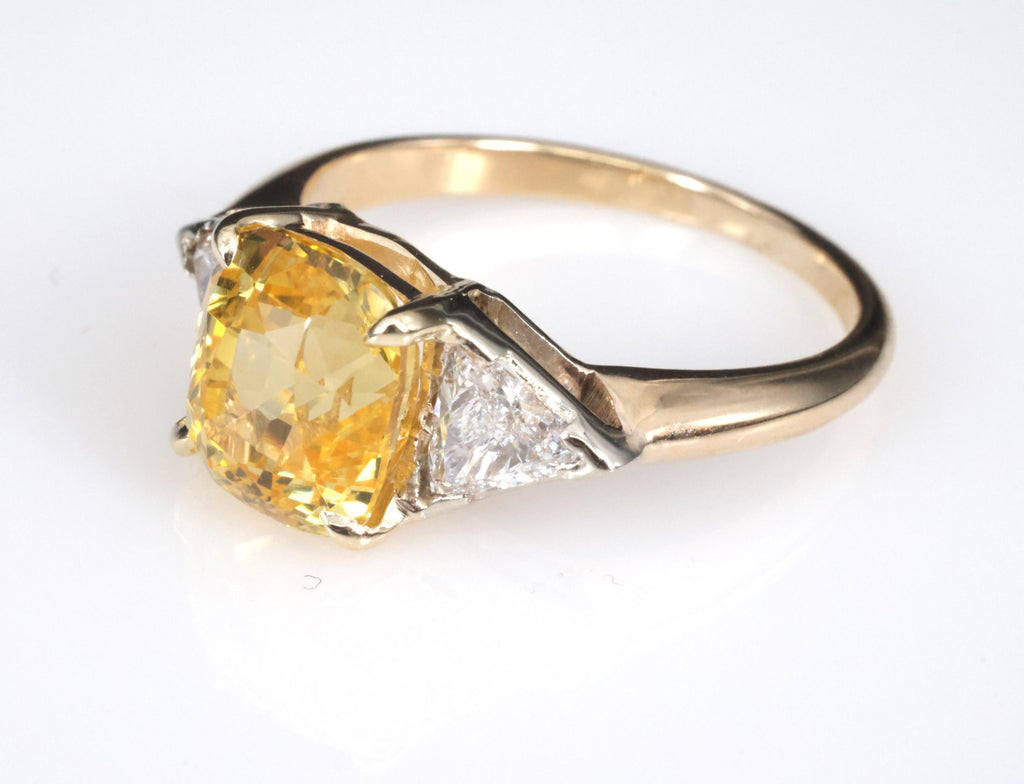 4.52ct GIA Ceylon No Heat Yellow Sapphire & 0.50ct Diamond 18K Gold Ring, Size 8