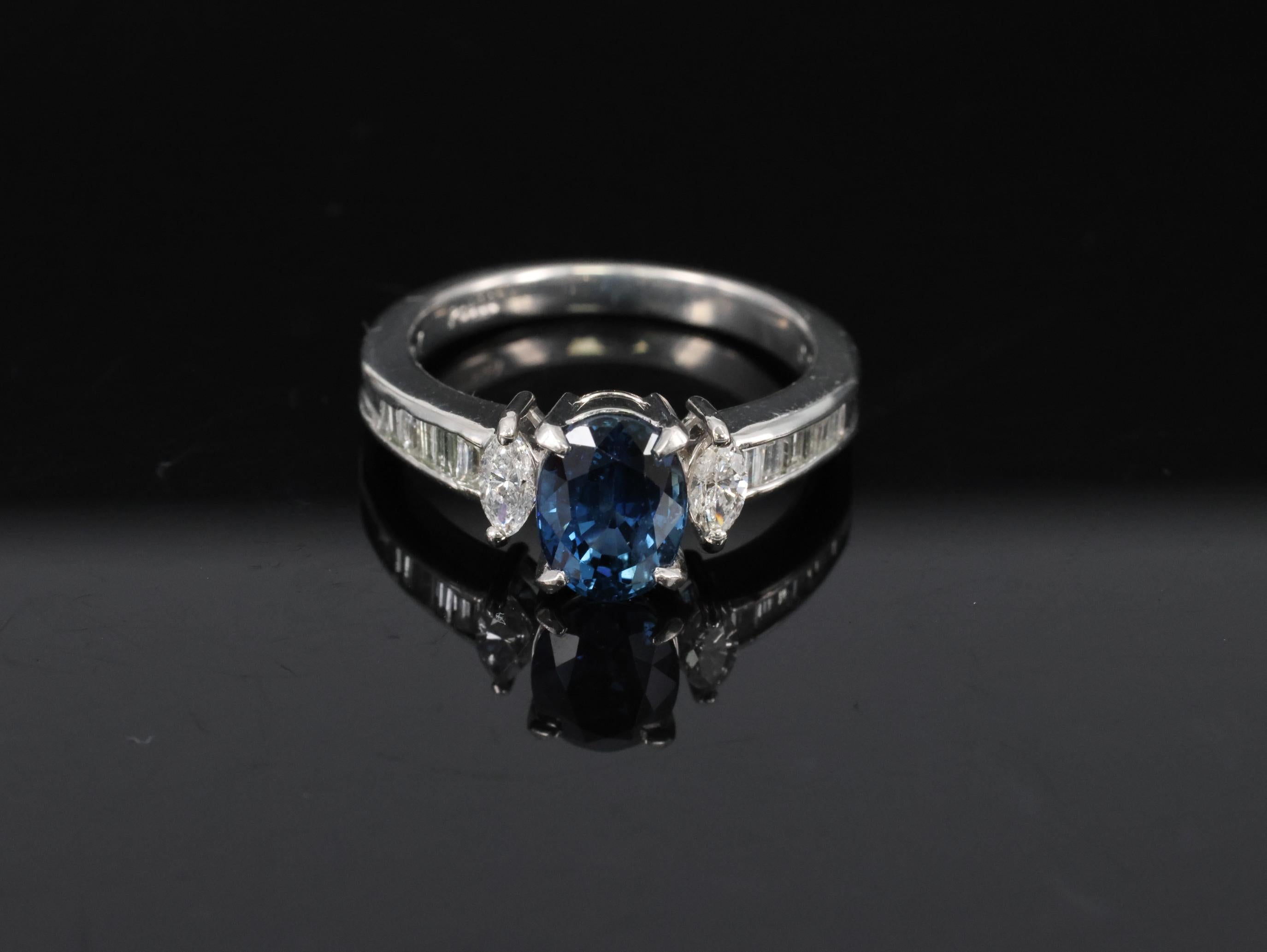 Fine 1.97ct GIA Certified Blue Sapphire & 0.50ct Diamond Platinum Ring Size 6.5