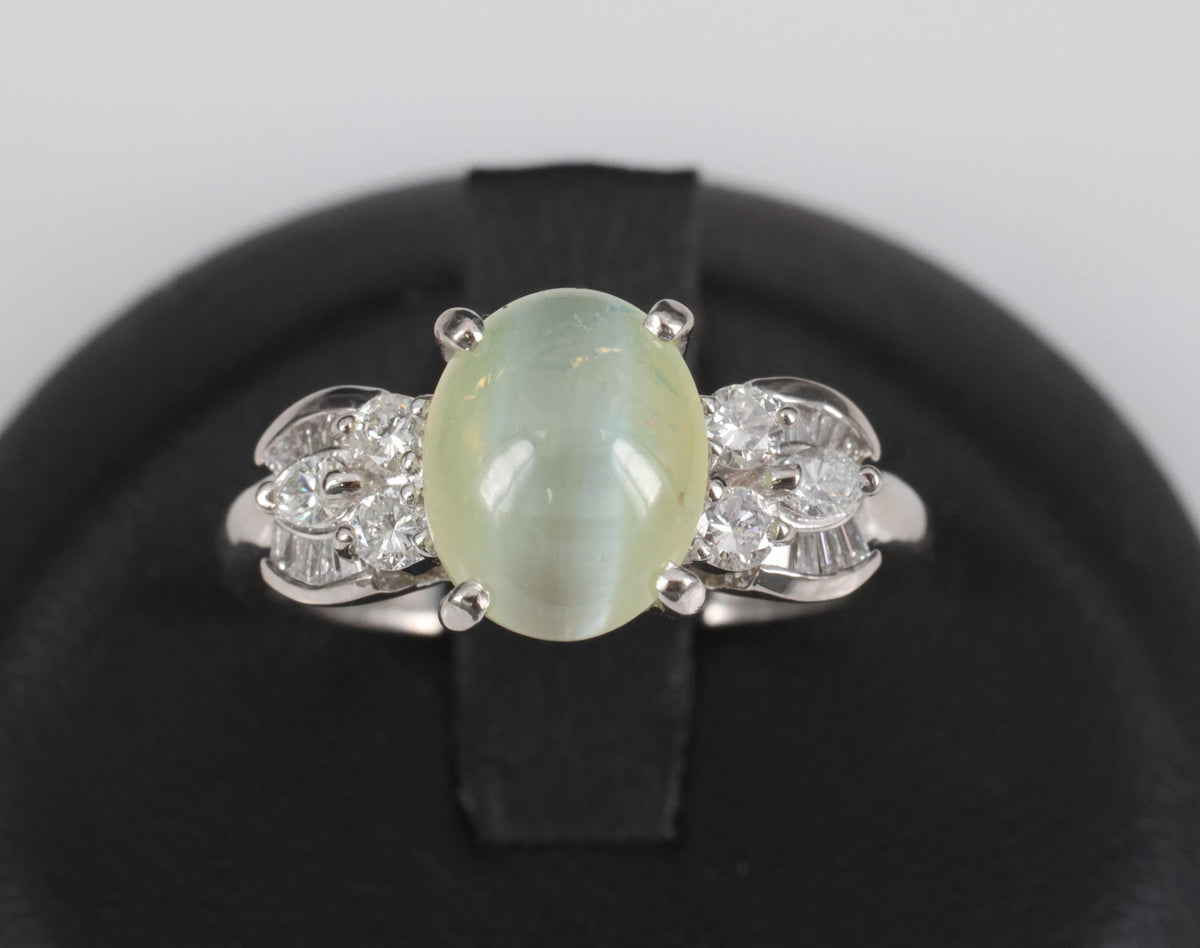 3.04ct Natural Untreated Chrysoberyl Cat's Eye & 0.48ct Diamond Platinum Ring