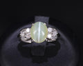 Fine 3.04ct Green Chrysoberyl Cat's Eye & 0.48ct Diamond Platinum Ring, Size 7