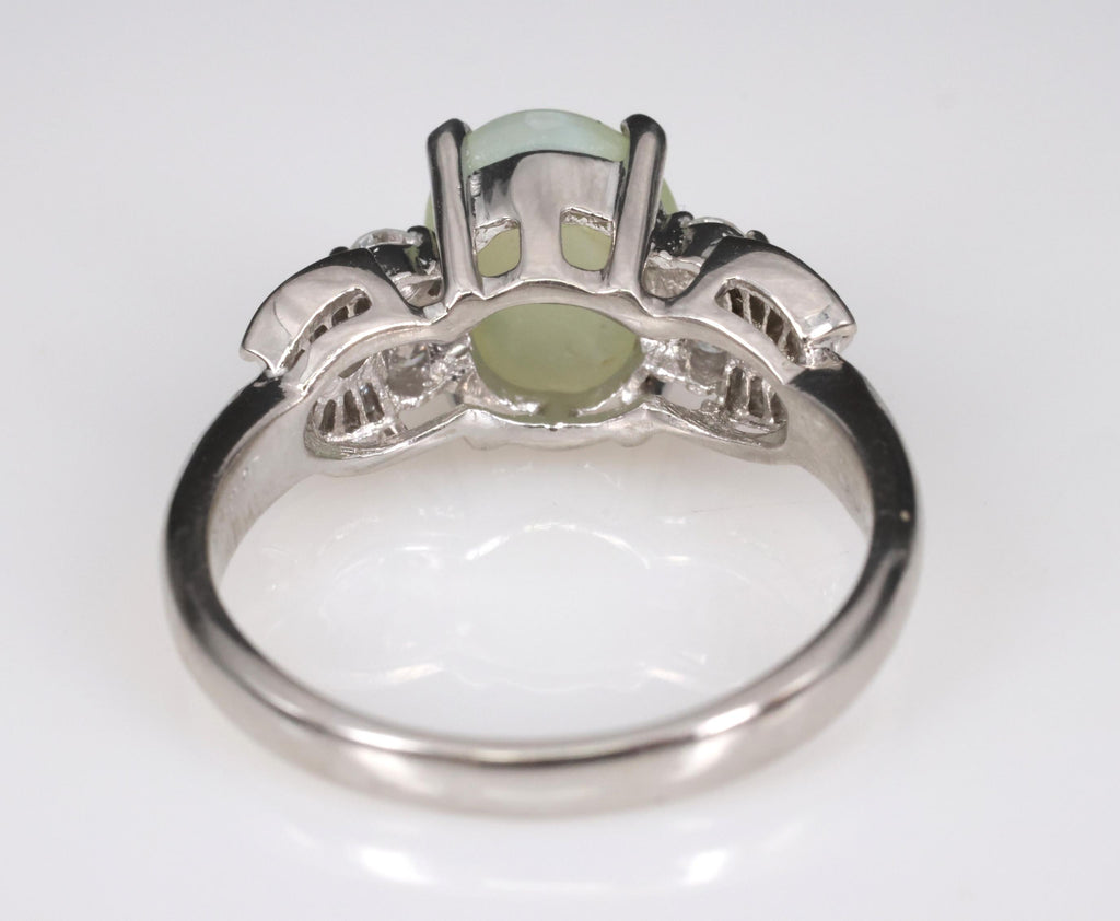 Fine 3.04ct Green Chrysoberyl Cat's Eye & 0.48ct Diamond Platinum Ring, Size 7