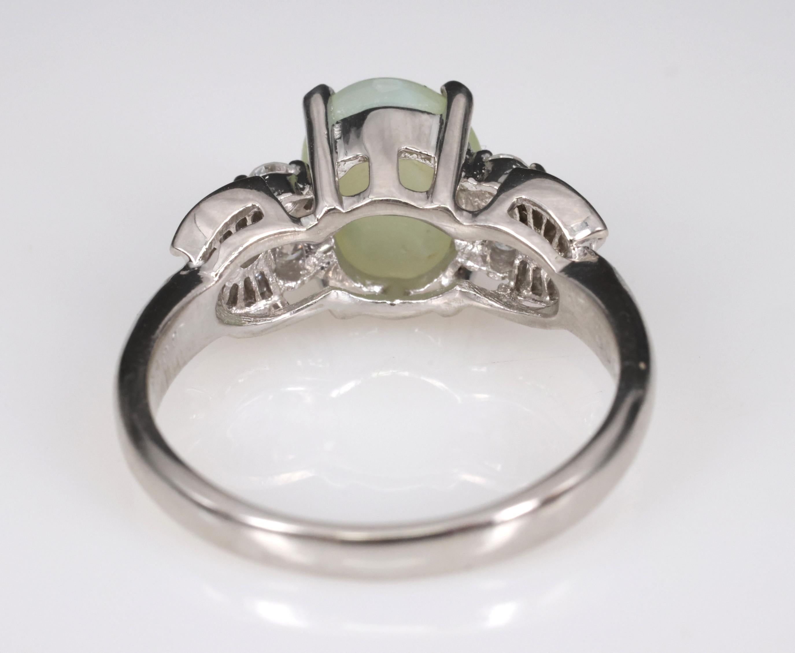 Fine 3.04ct Green Chrysoberyl Cat's Eye & 0.48ct Diamond Platinum Ring, Size 7