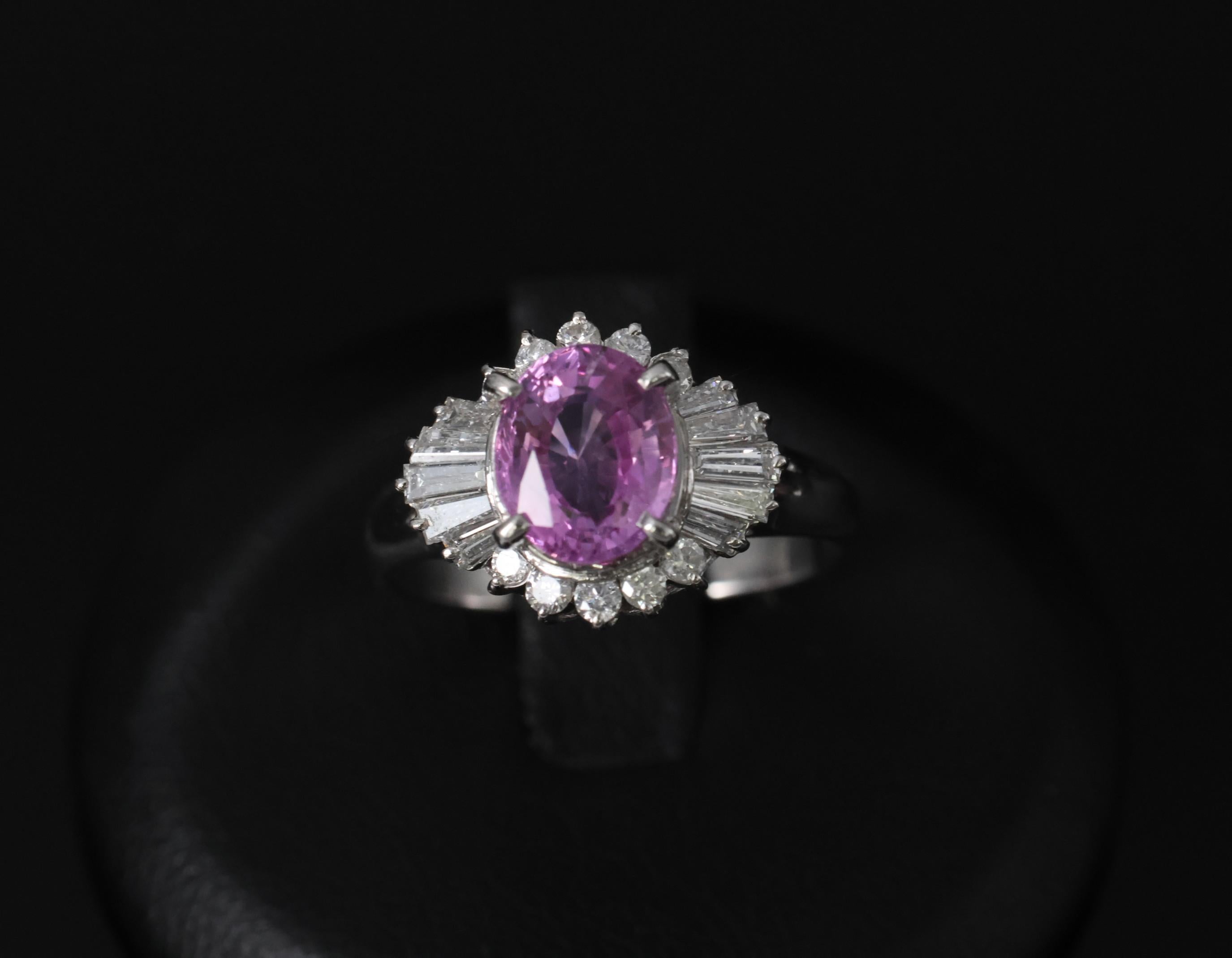 Fine 1.83ct Vivid Pink Sapphire & 0.58ct Diamond Platinum Ring Size 6.5, 5.7g