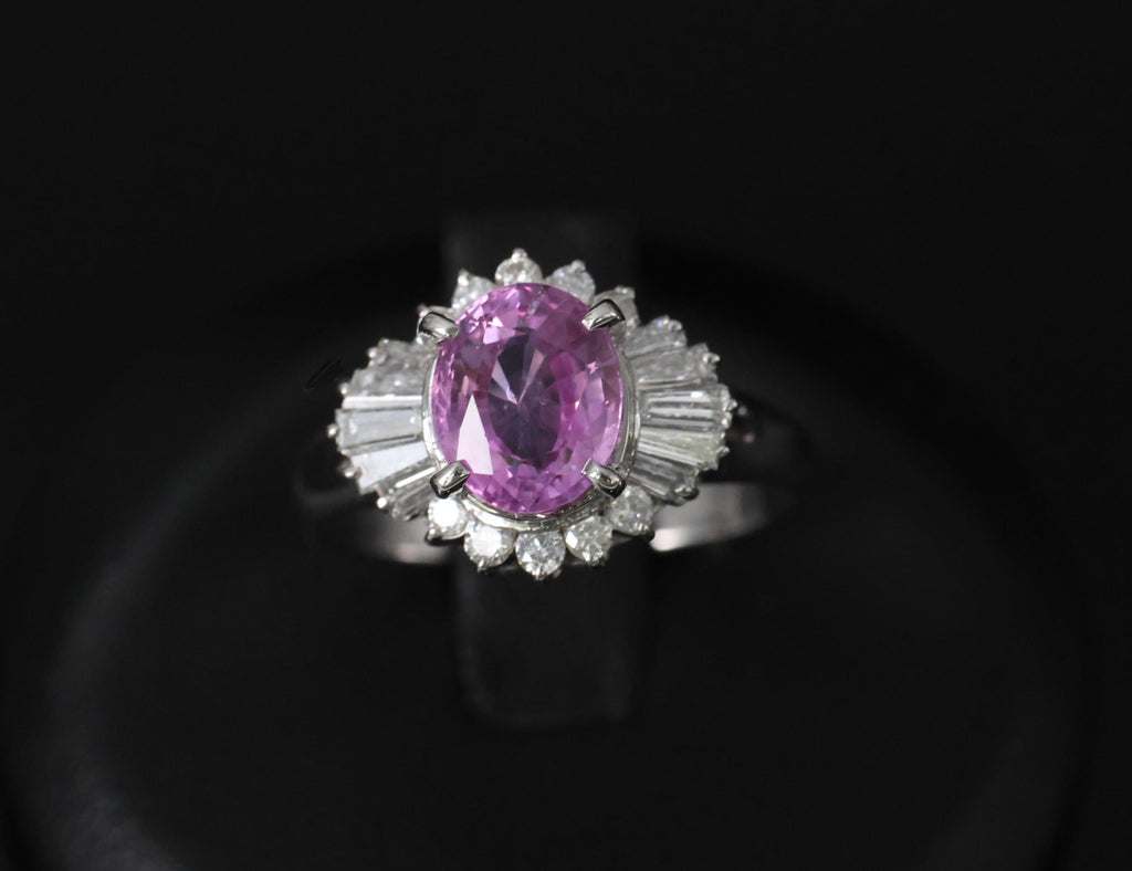 Fine 1.83ct Vivid Pink Sapphire & 0.58ct Diamond Platinum Ring Size 6.5, 5.7g