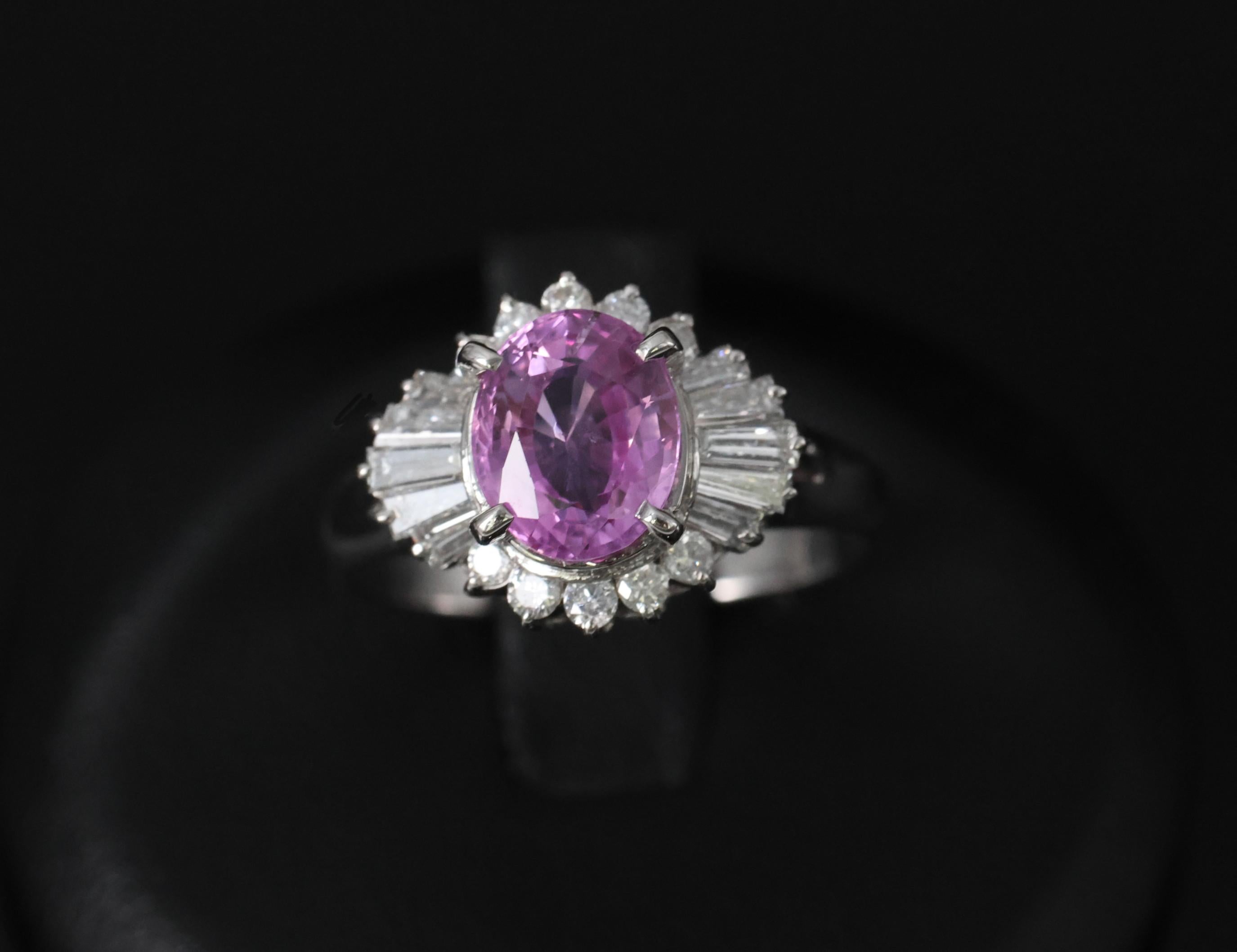 Fine 1.83ct Vivid Pink Sapphire & 0.58ct Diamond Platinum Ring Size 6.5, 5.7g