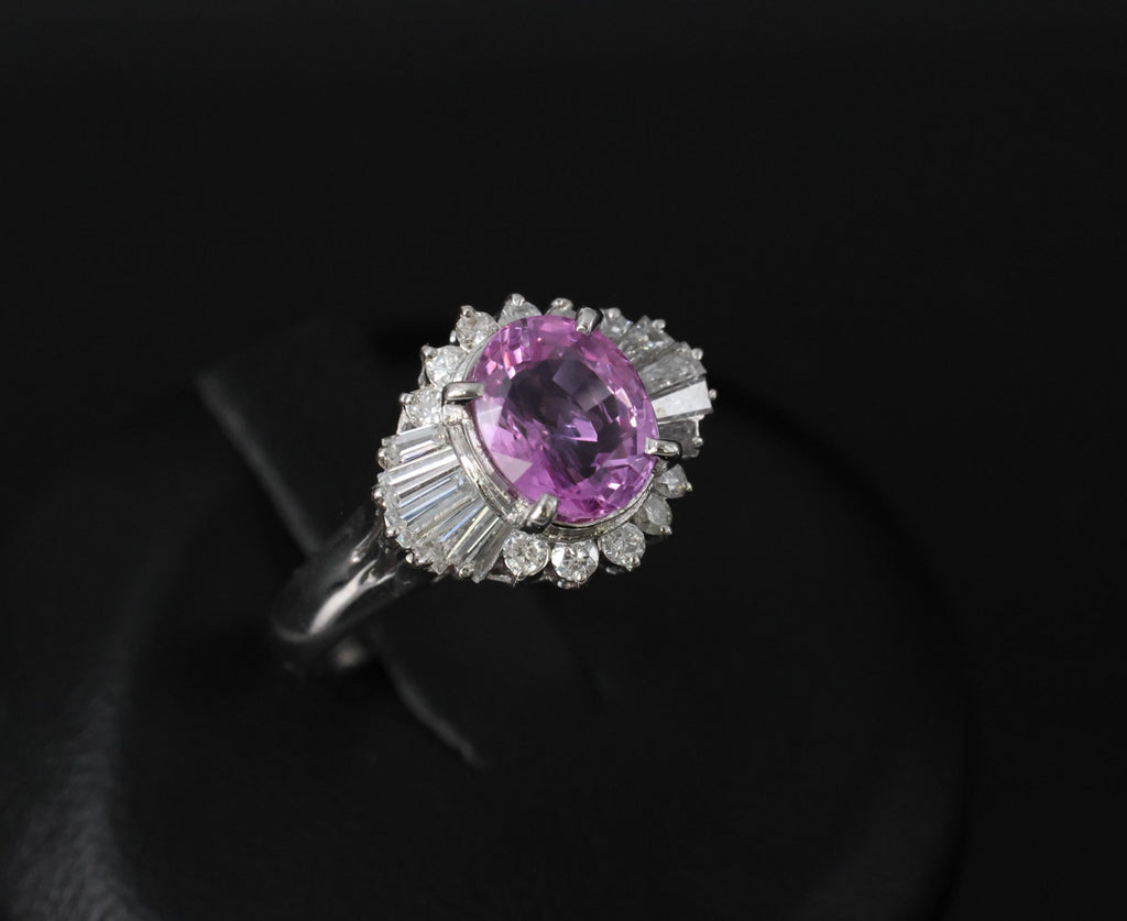 Fine 1.83ct Vivid Pink Sapphire & 0.58ct Diamond Platinum Ring Size 6.5, 5.7g