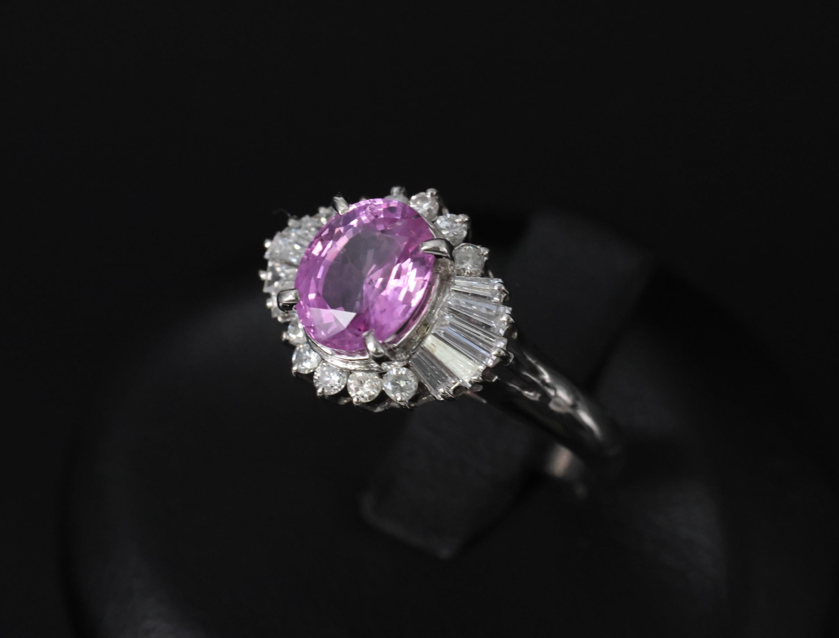 Fine 1.83ct Vivid Pink Sapphire & 0.58ct Diamond Platinum Ring Size 6.5, 5.7g