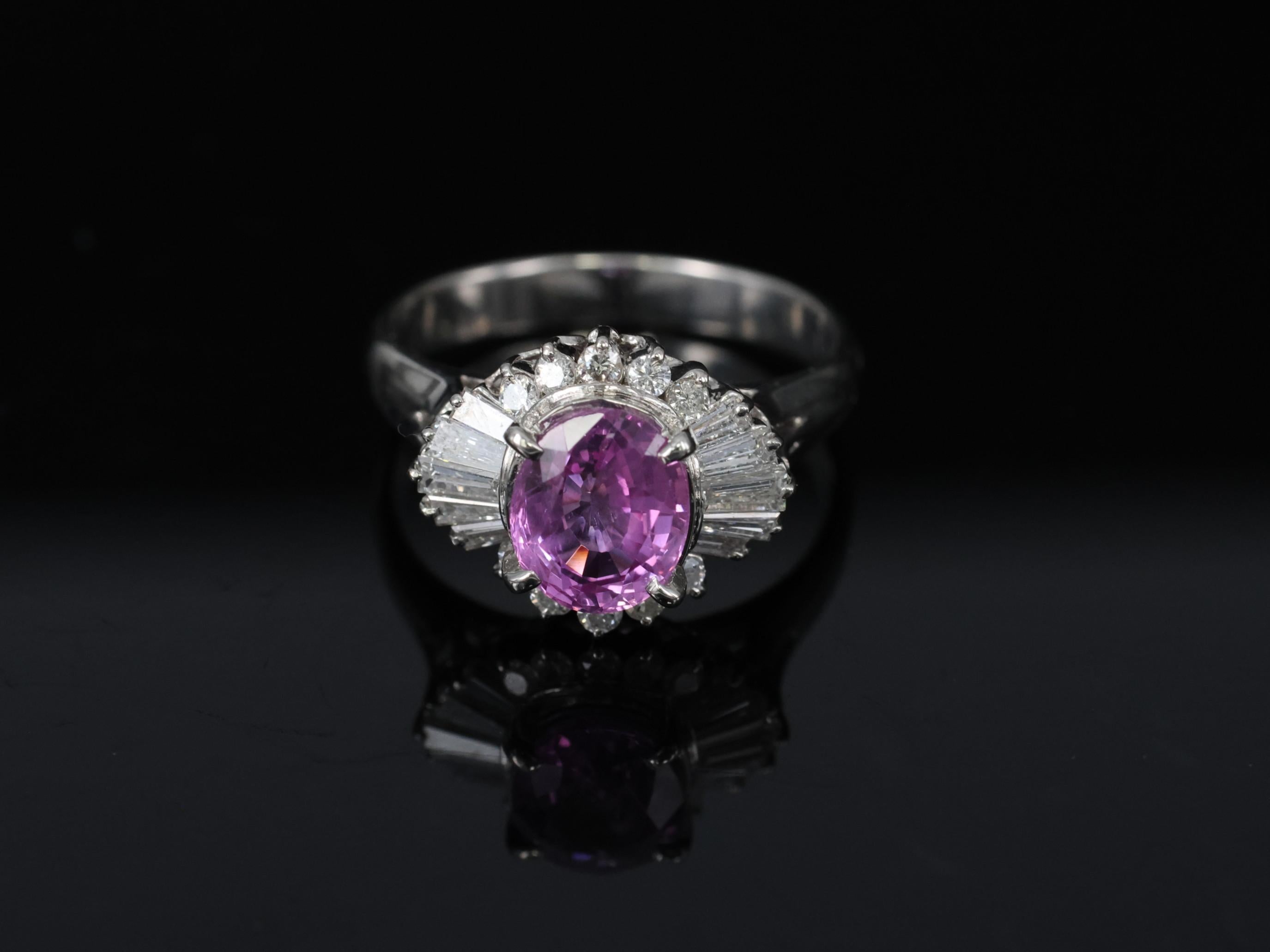 Fine 1.83ct Vivid Pink Sapphire & 0.58ct Diamond Platinum Ring Size 6.5, 5.7g