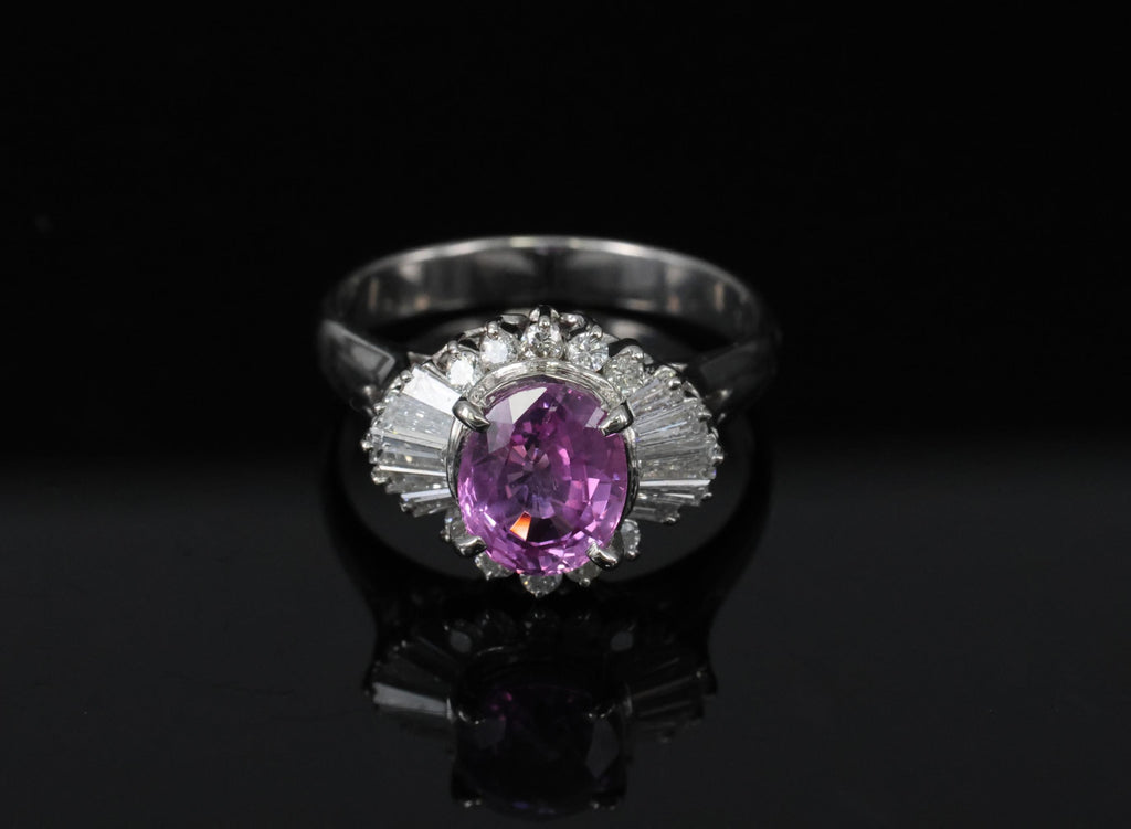 Fine 1.83ct Vivid Pink Sapphire & 0.58ct Diamond Platinum Ring Size 6.5, 5.7g