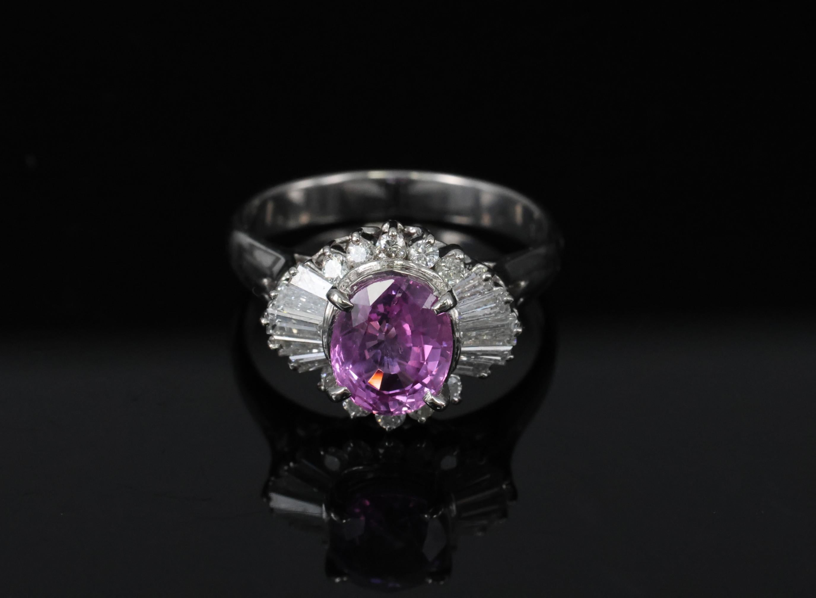 Fine 1.83ct Vivid Pink Sapphire & 0.58ct Diamond Platinum Ring Size 6.5, 5.7g
