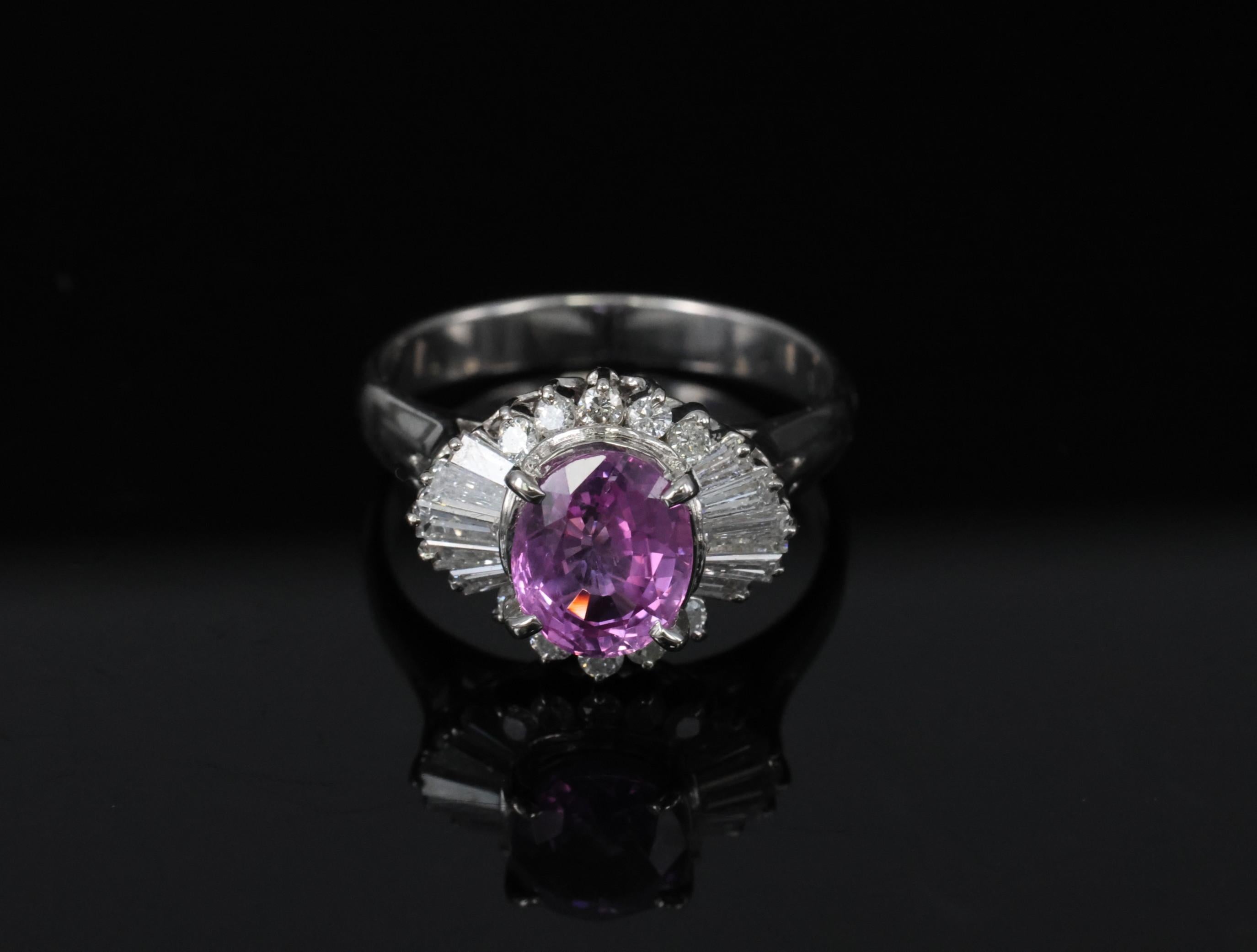 Fine 1.83ct Vivid Pink Sapphire & 0.58ct Diamond Platinum Ring Size 6.5, 5.7g