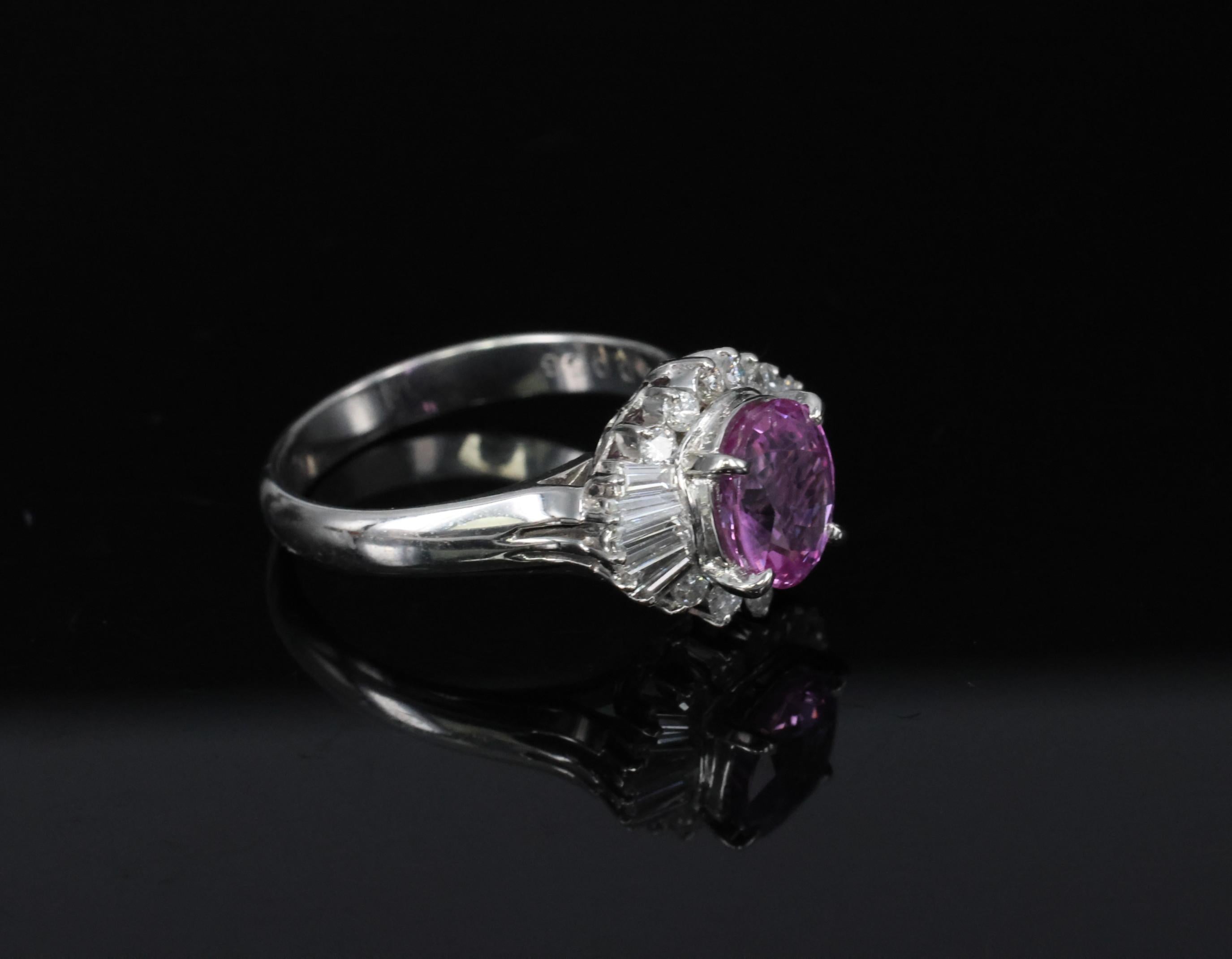 Fine 1.83ct Vivid Pink Sapphire & 0.58ct Diamond Platinum Ring Size 6.5, 5.7g