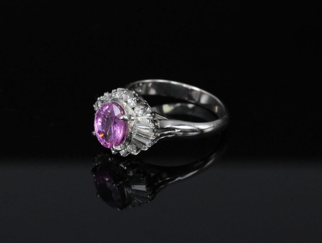 Fine 1.83ct Vivid Pink Sapphire & 0.58ct Diamond Platinum Ring Size 6.5, 5.7g