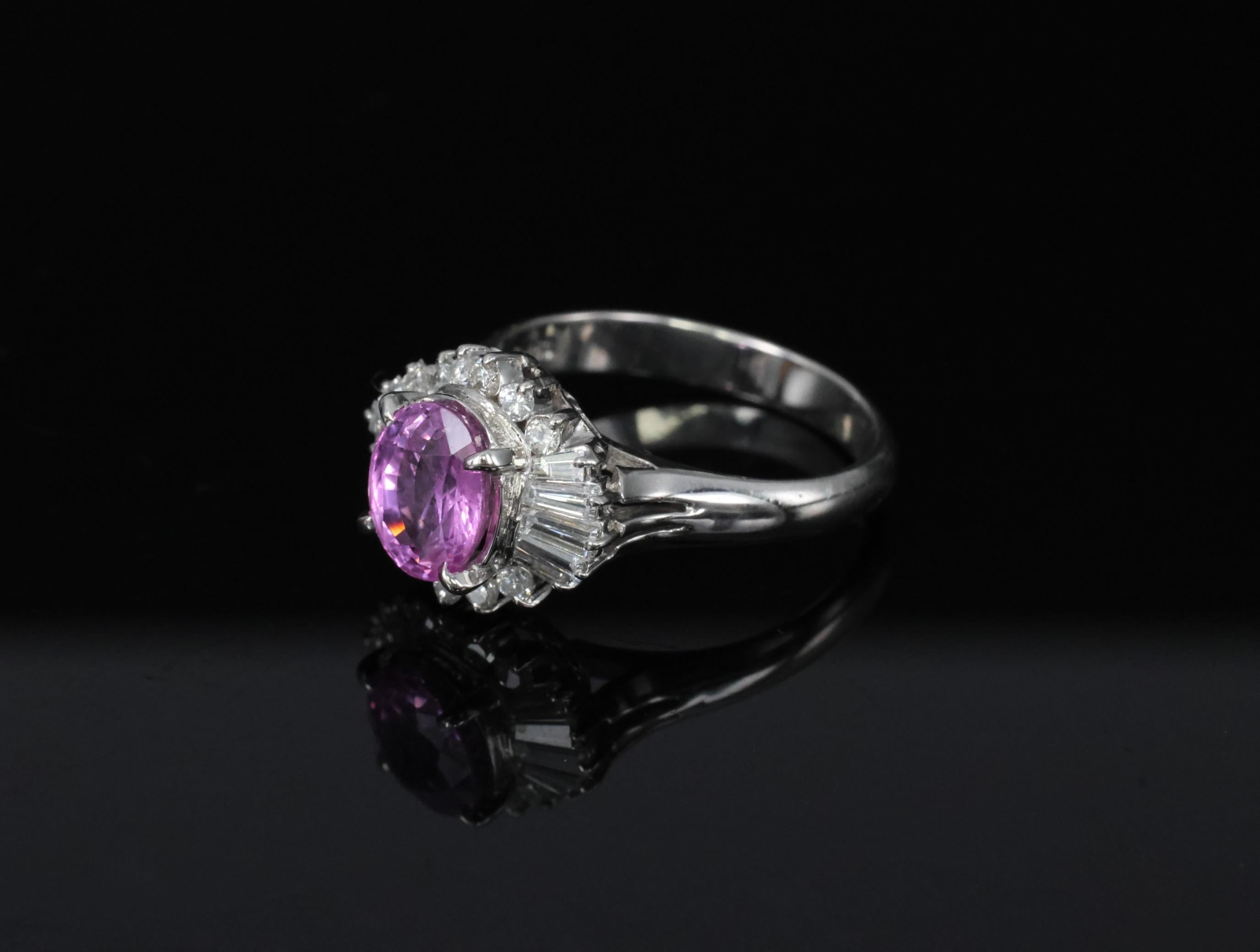Fine 1.83ct Vivid Pink Sapphire & 0.58ct Diamond Platinum Ring Size 6.5, 5.7g