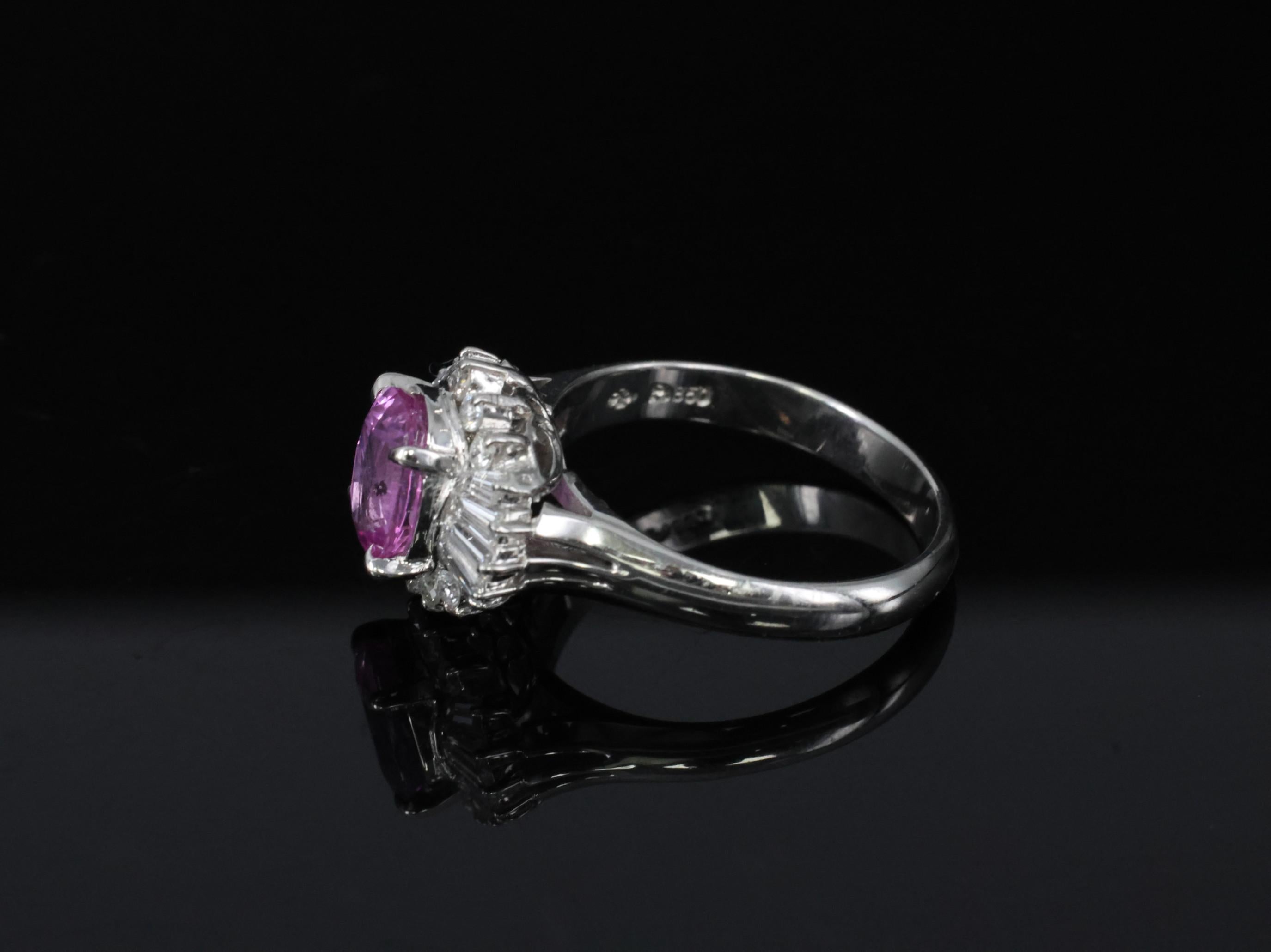 Fine 1.83ct Vivid Pink Sapphire & 0.58ct Diamond Platinum Ring Size 6.5, 5.7g