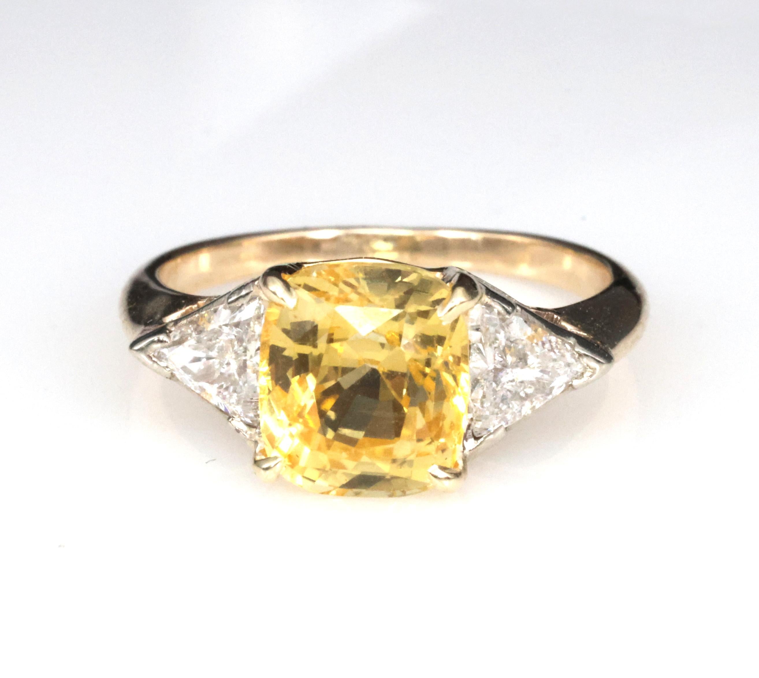 4.52ct GIA Ceylon No Heat Yellow Sapphire & 0.50ct Diamond 18K Gold Ring, Size 8