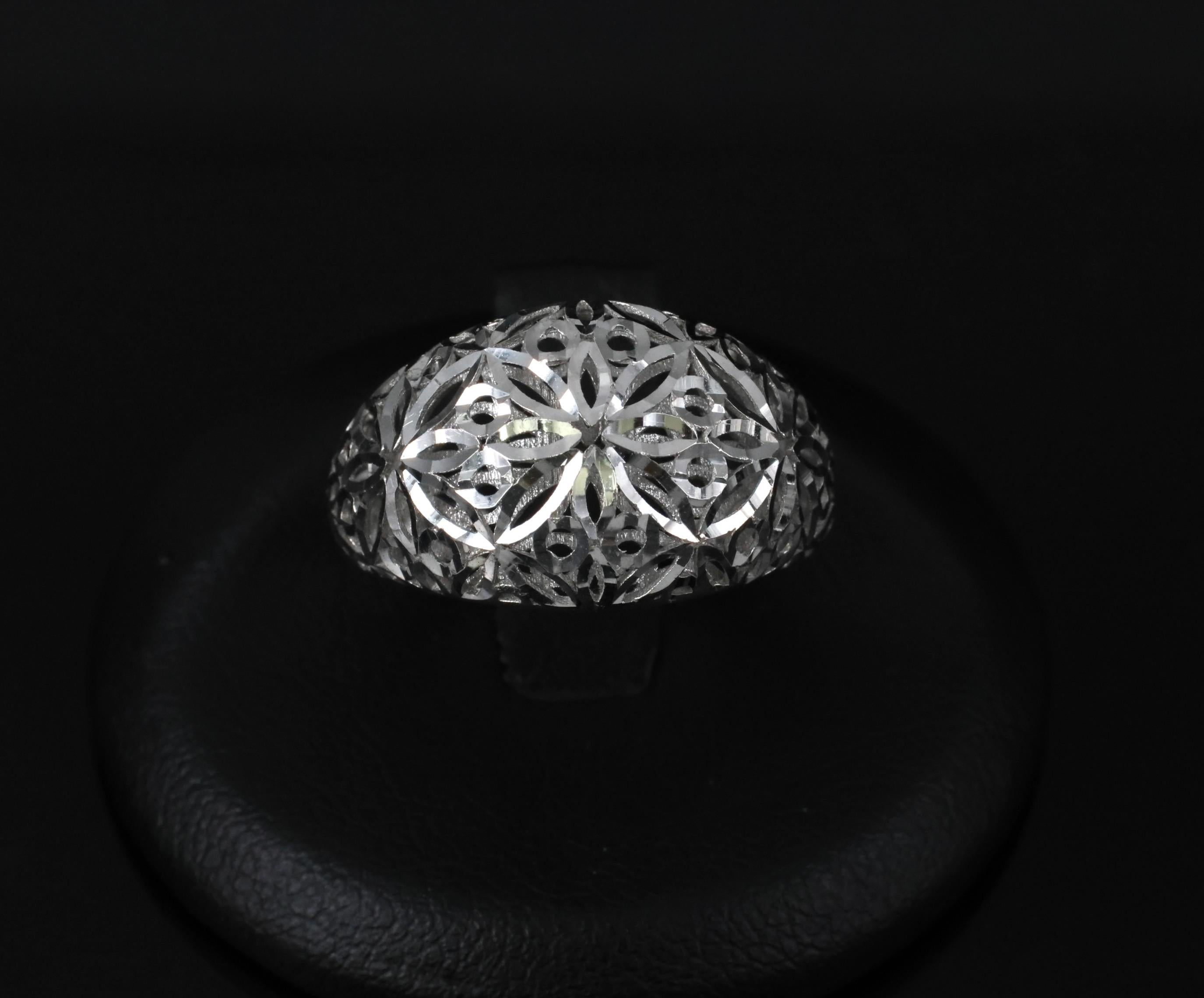 Unique Handmade Solid Platinum Decorated Dome Ring Size 6.75, 4.0g